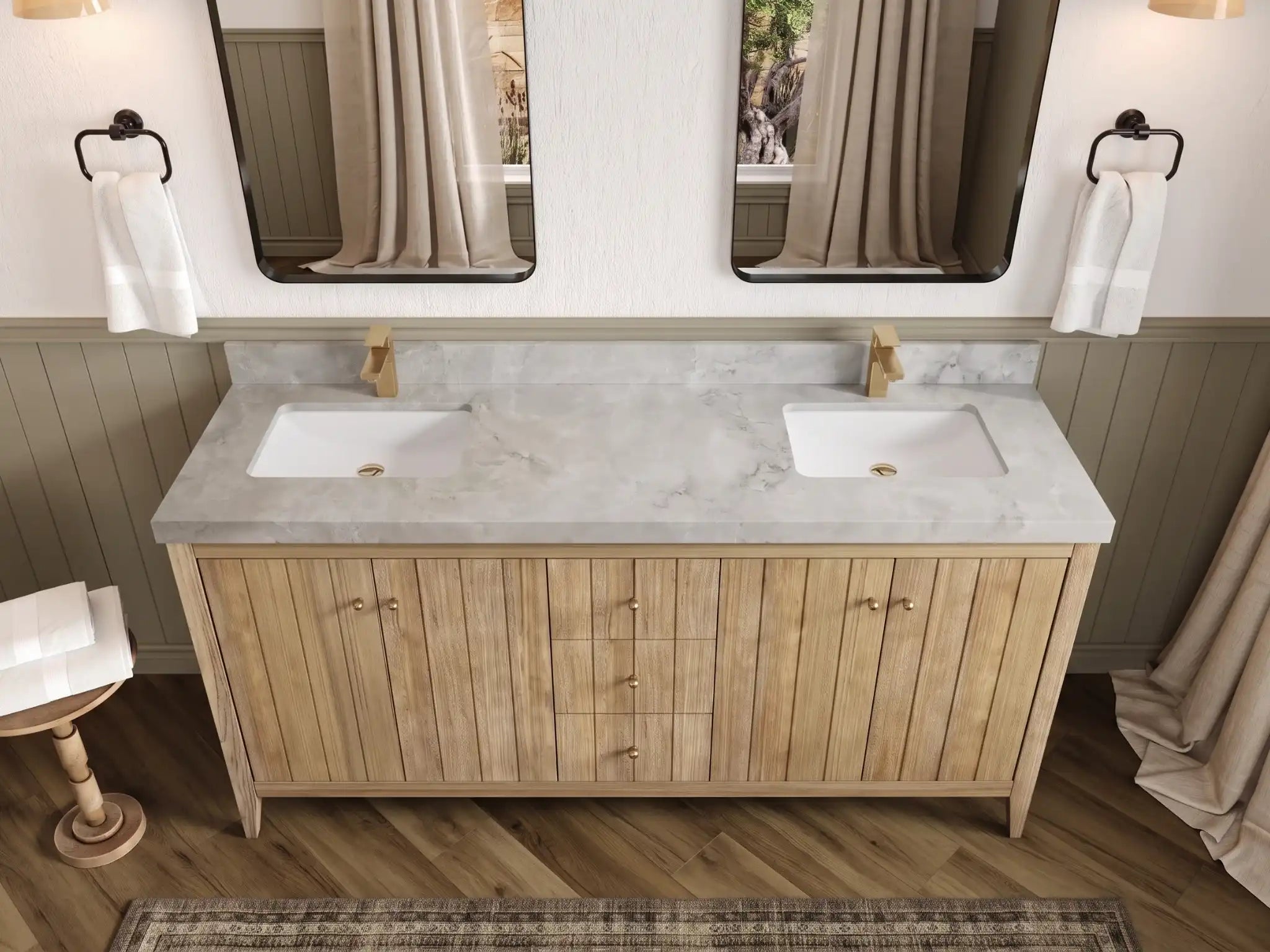Atlanta Teak Wood 72 in. W x 22 in. D Double Sink Bathroom Vanity