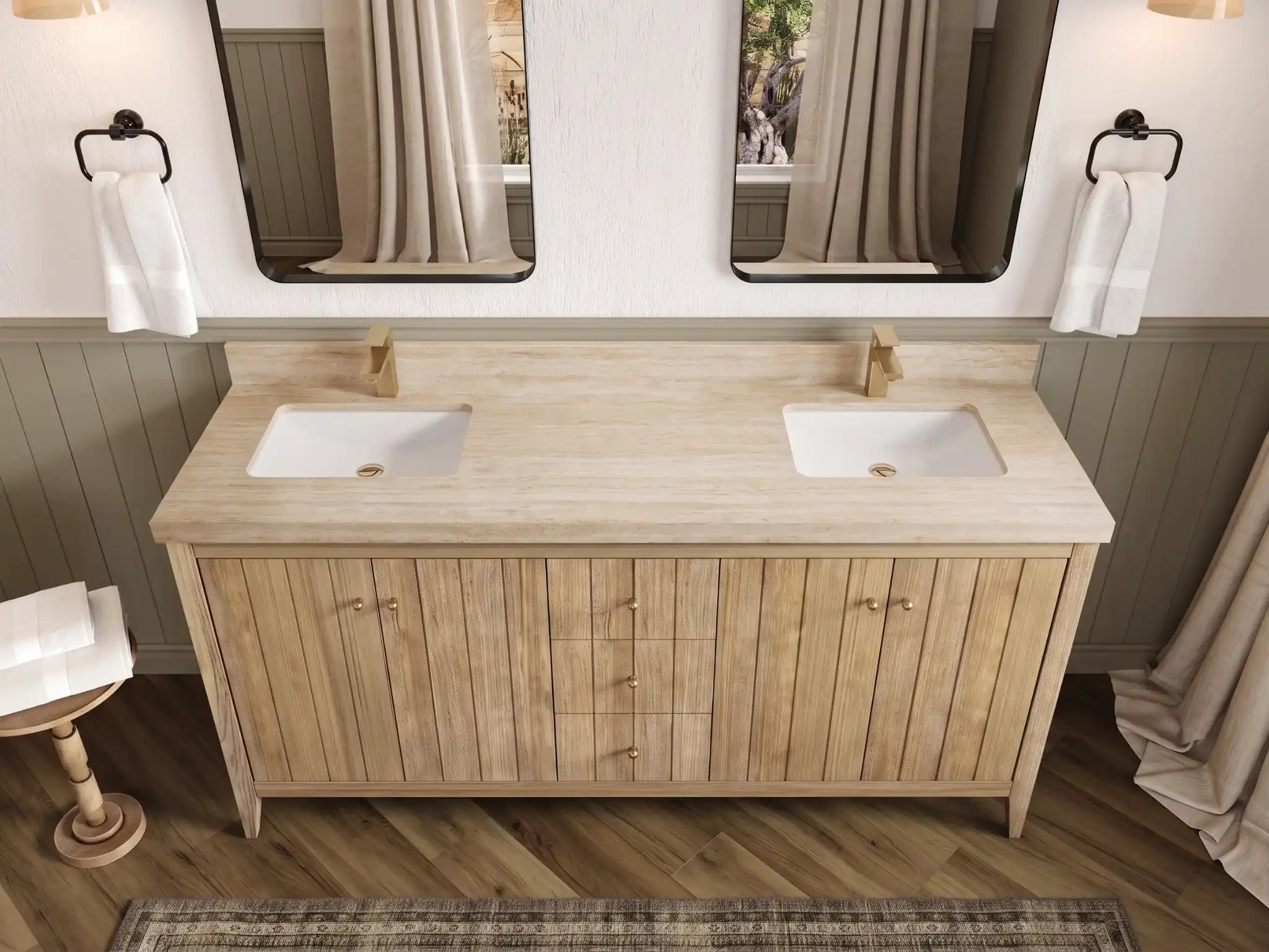 Atlanta Teak Wood 72 in. W x 22 in. D Double Sink Bathroom Vanity