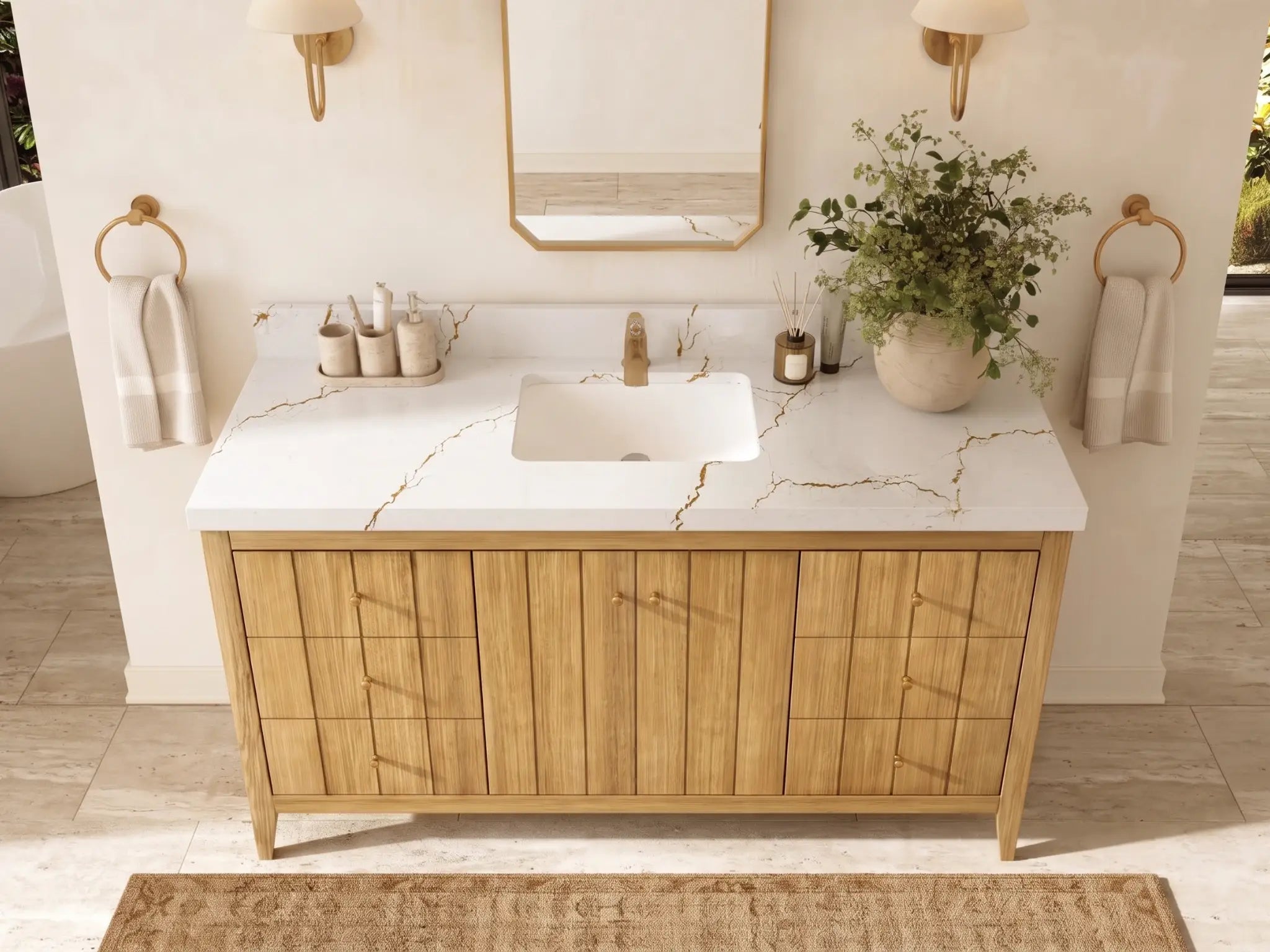 Atlanta Teak Wood 60 in. W x 22 in. D Single Sink Bathroom Vanity