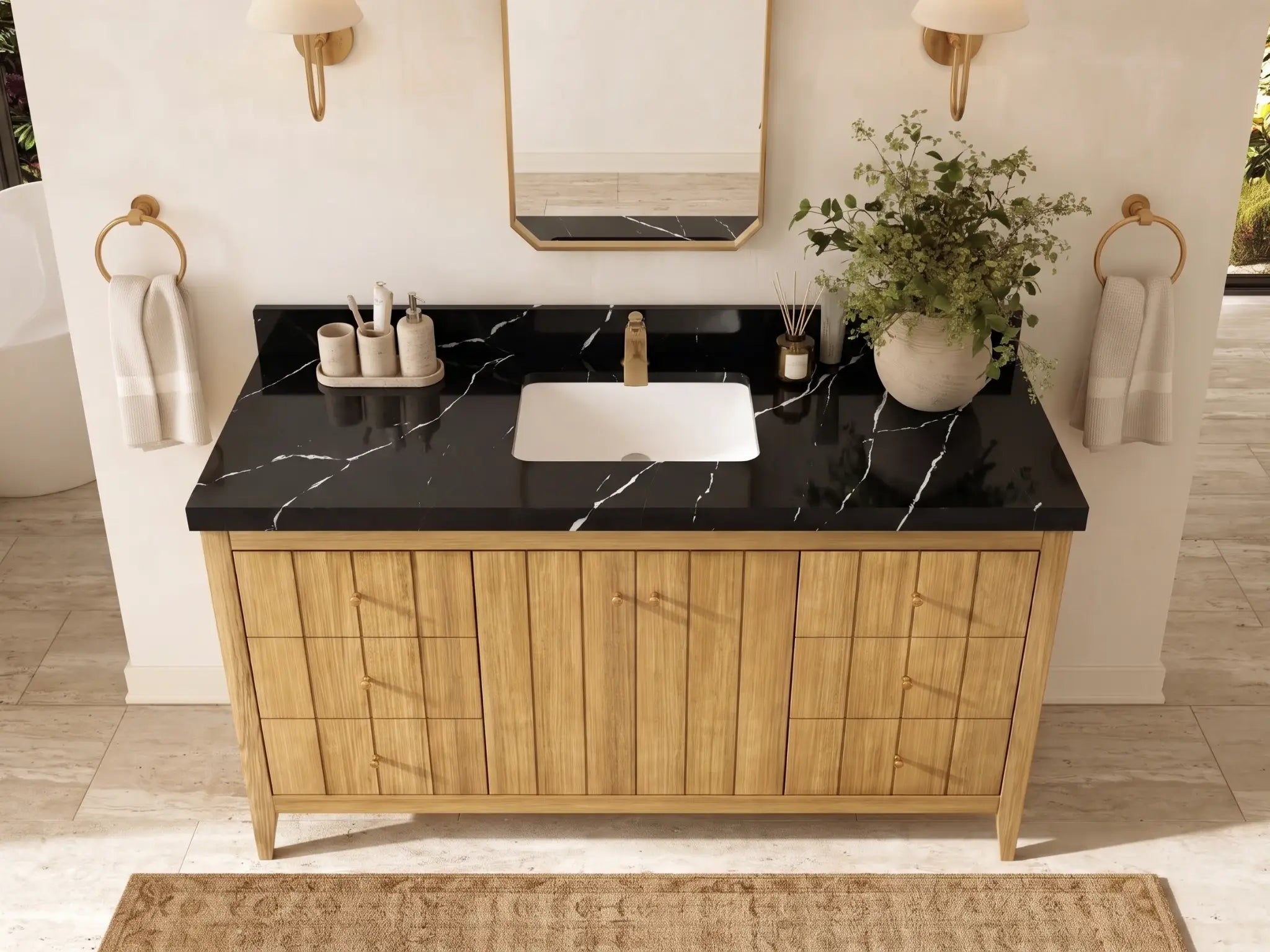 Atlanta Teak Wood 60 in. W x 22 in. D Single Sink Bathroom Vanity
