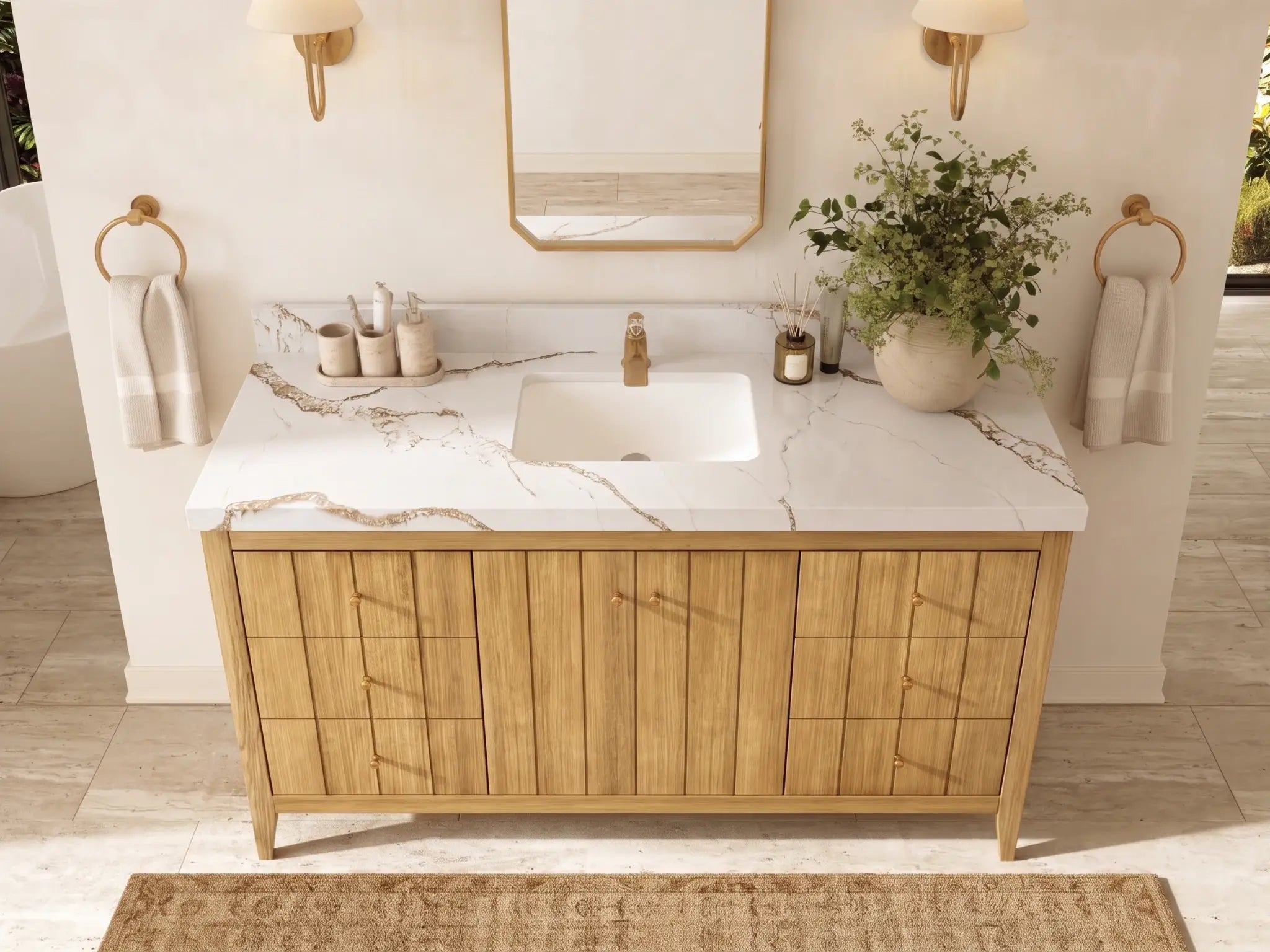 Atlanta Teak Wood 60 in. W x 22 in. D Single Sink Bathroom Vanity