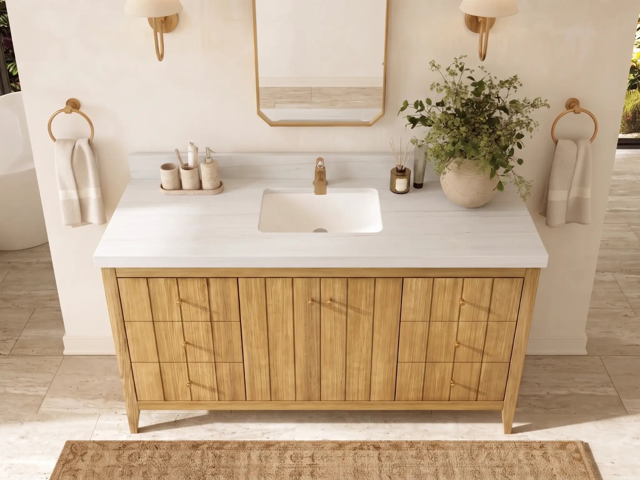 Atlanta Teak Wood 60 in. W x 22 in. D Single Sink Bathroom Vanity