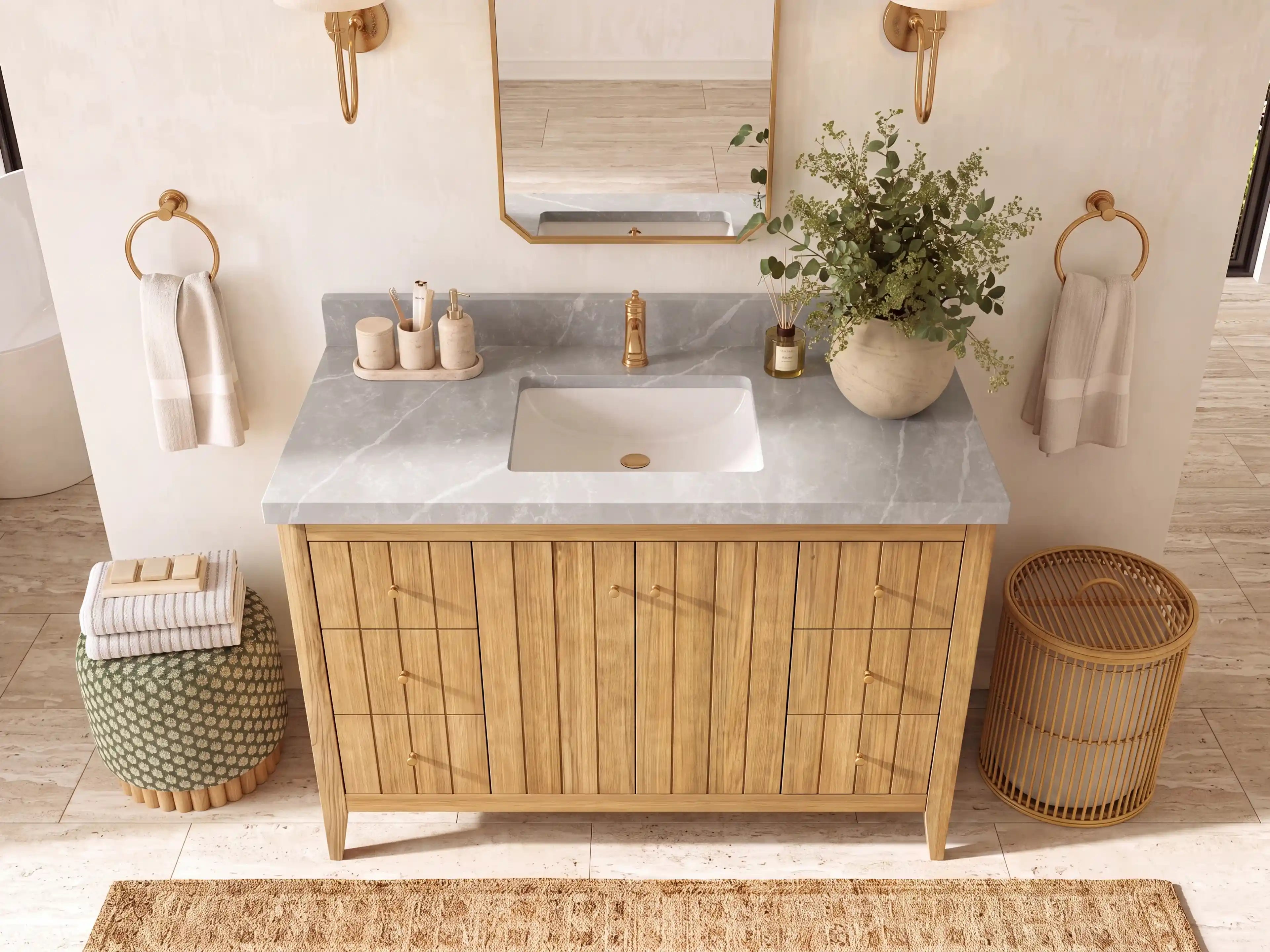 Atlanta Teak Wood 48 in. W x 22 in. D Single Sink Bathroom Vanity