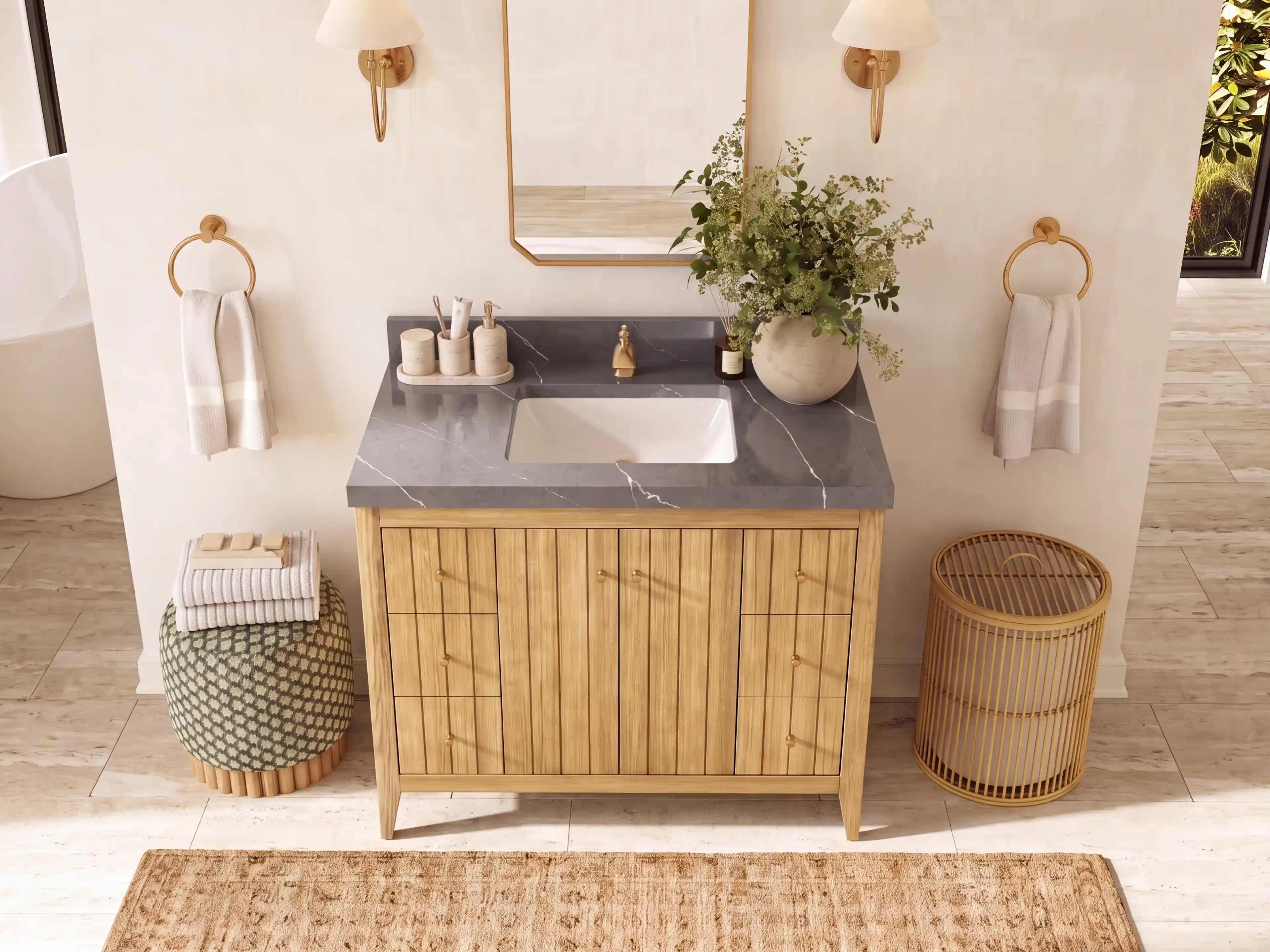 Atlanta Teak Wood 42 in. W x 22 in. D Single Sink Bathroom Vanity