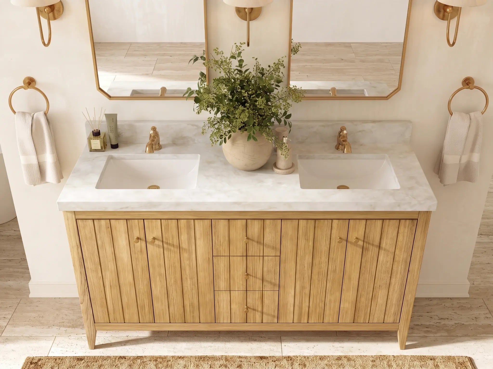 Atlanta Teak Wood 60 in. W x 22 in. D Double Sink Bathroom Vanity