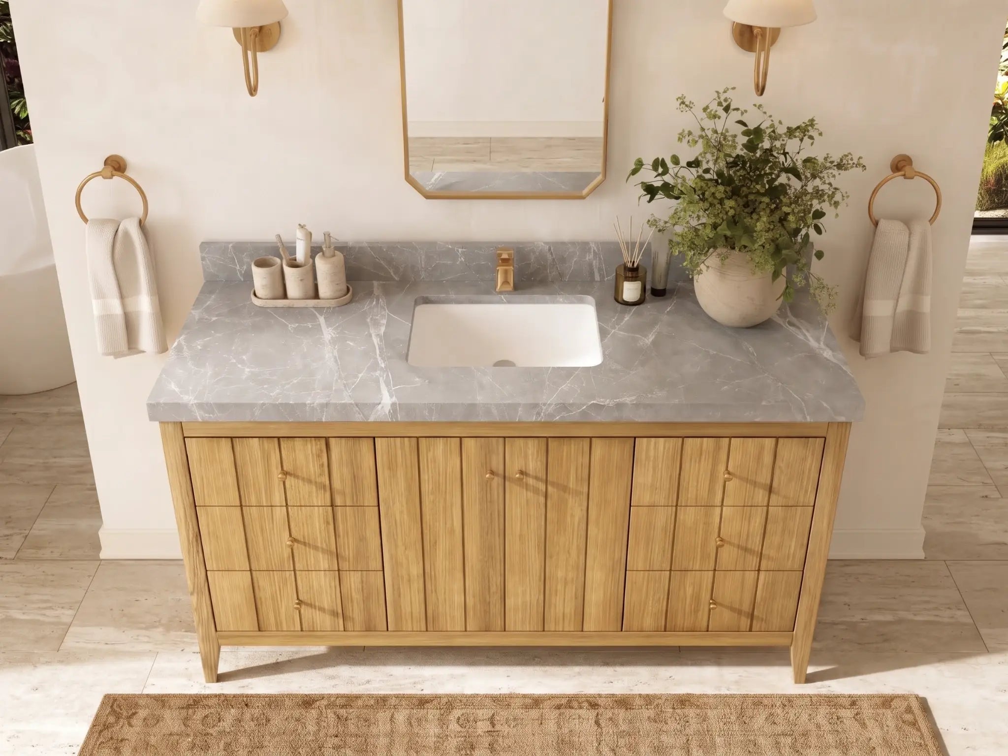 Atlanta Teak Wood 60 in. W x 22 in. D Single Sink Bathroom Vanity