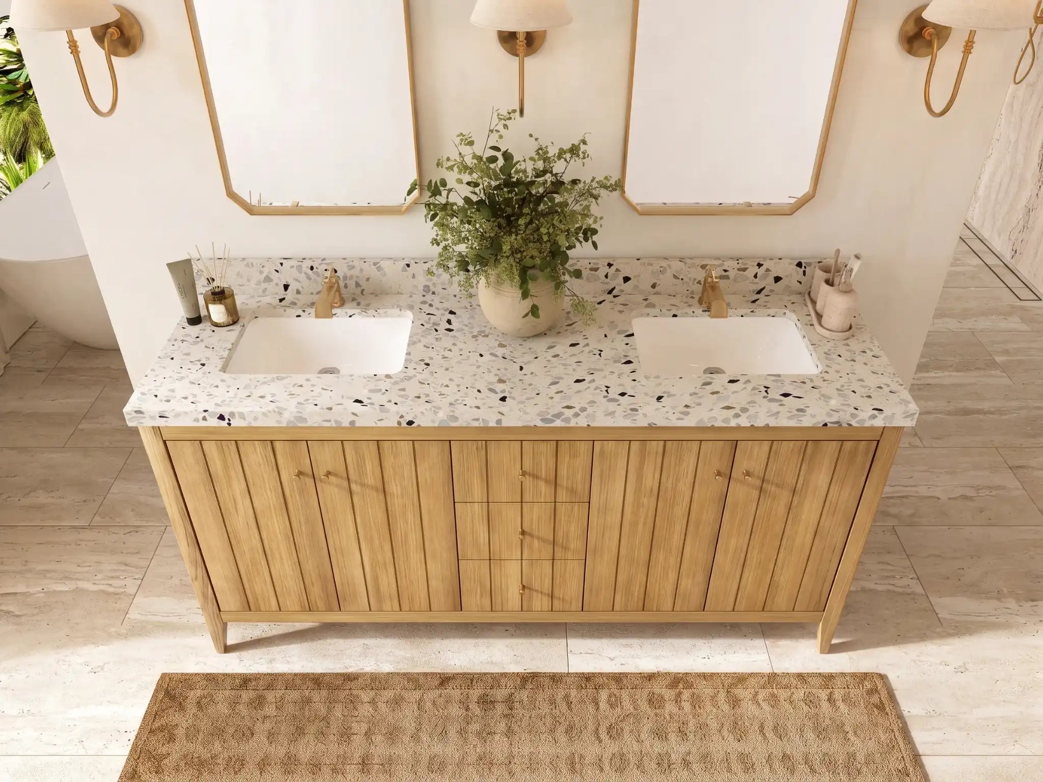 Atlanta Teak Wood 72 in. W x 22 in. D Double Sink Bathroom Vanity