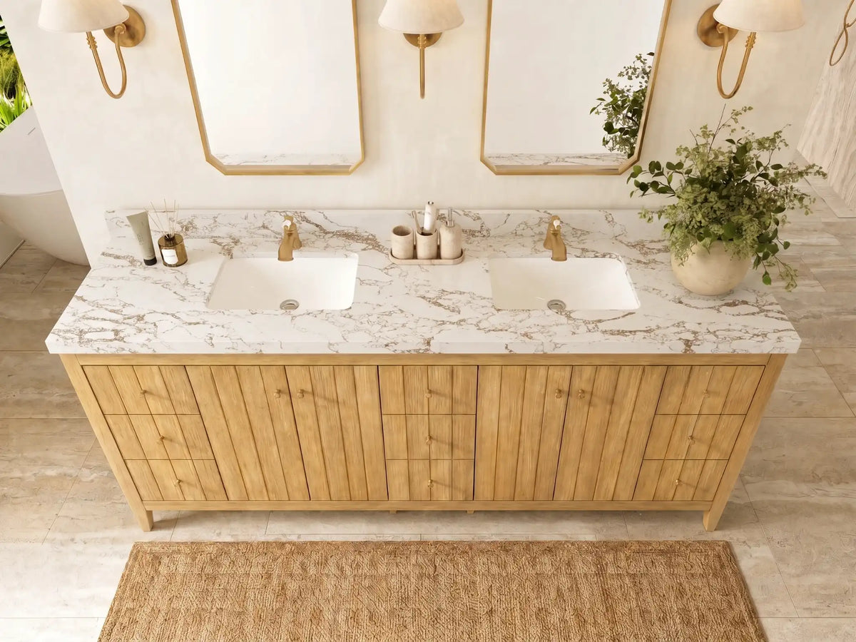 Atlanta Teak Wood 84 in. W x 22 in. D Double Sink Bathroom Vanity