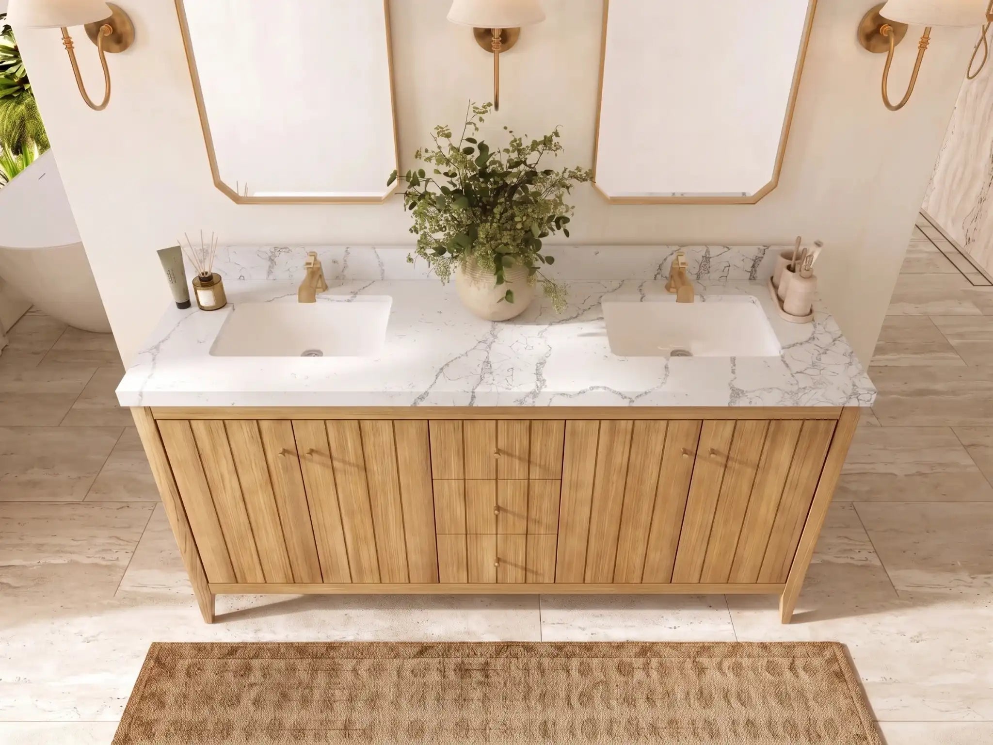 Atlanta Teak Wood 72 in. W x 22 in. D Double Sink Bathroom Vanity