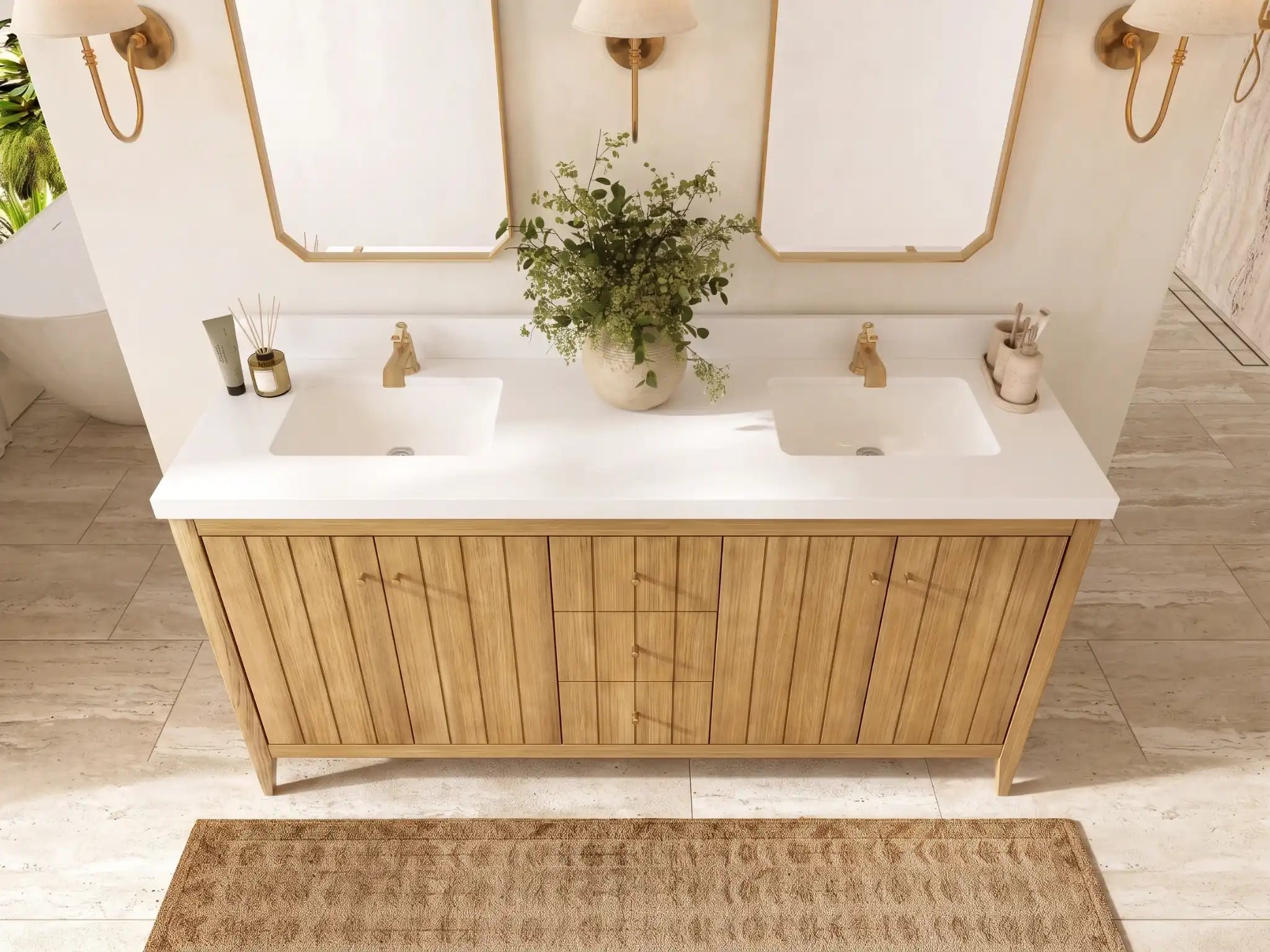 Atlanta Teak Wood 72 in. W x 22 in. D Double Sink Bathroom Vanity