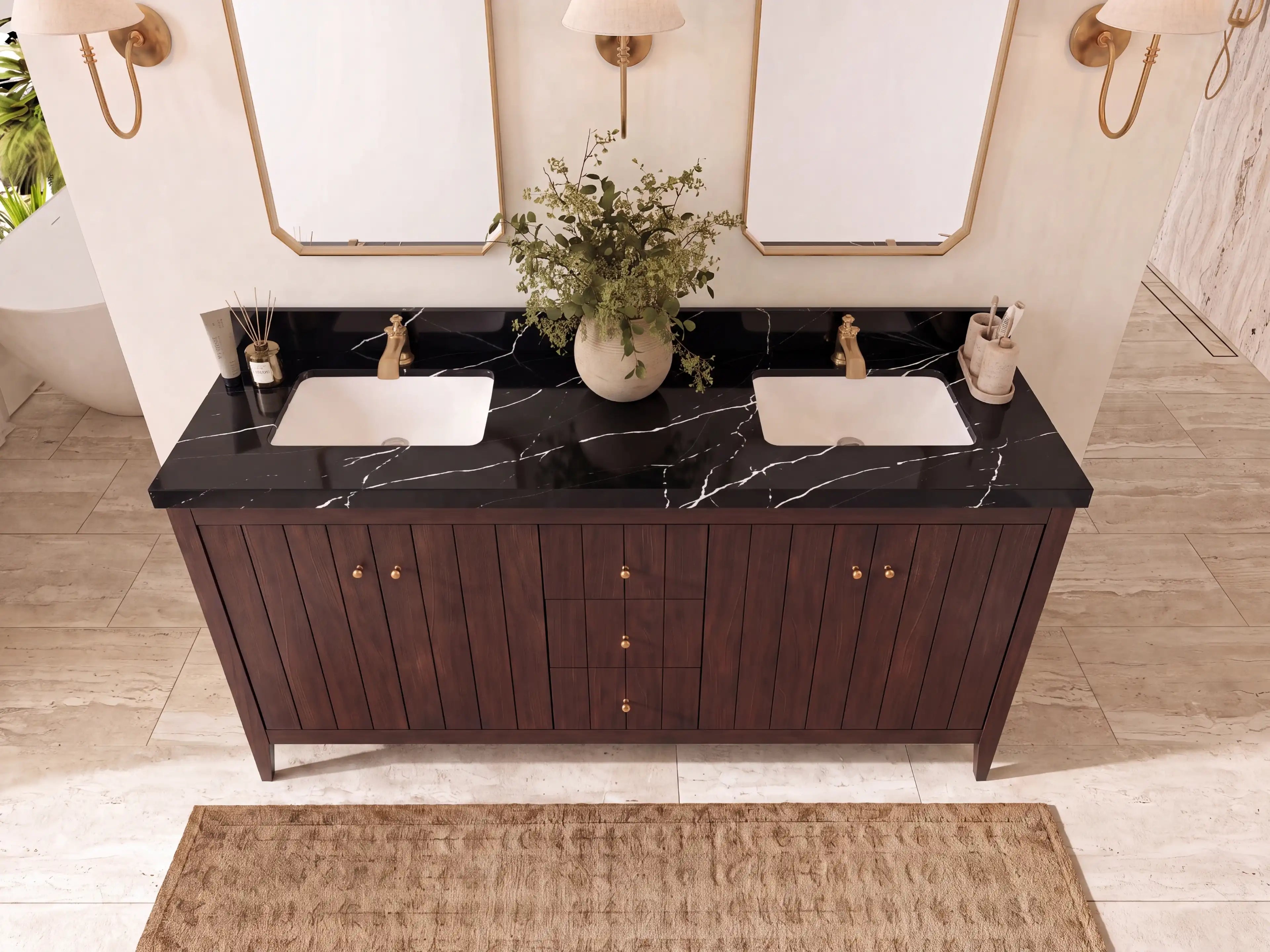 Atlanta Teak Wood 72 in. W x 22 in. D Double Sink Bathroom Vanity