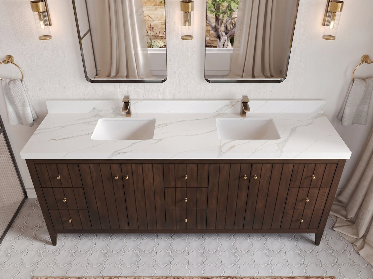 Atlanta Teak Wood 84 in. W x 22 in. D Double Sink Bathroom Vanity