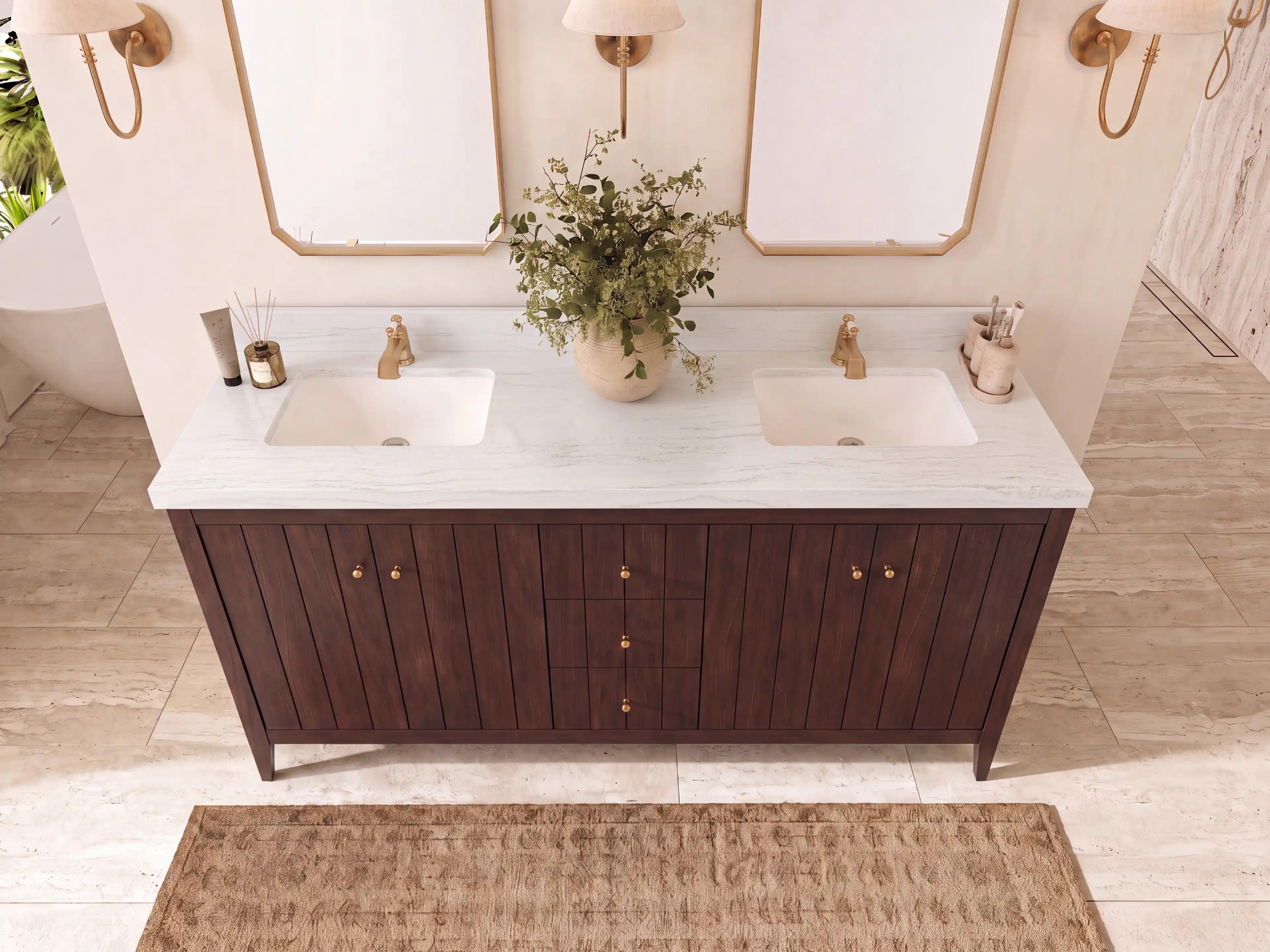 Atlanta Teak Wood 72 in. W x 22 in. D Double Sink Bathroom Vanity