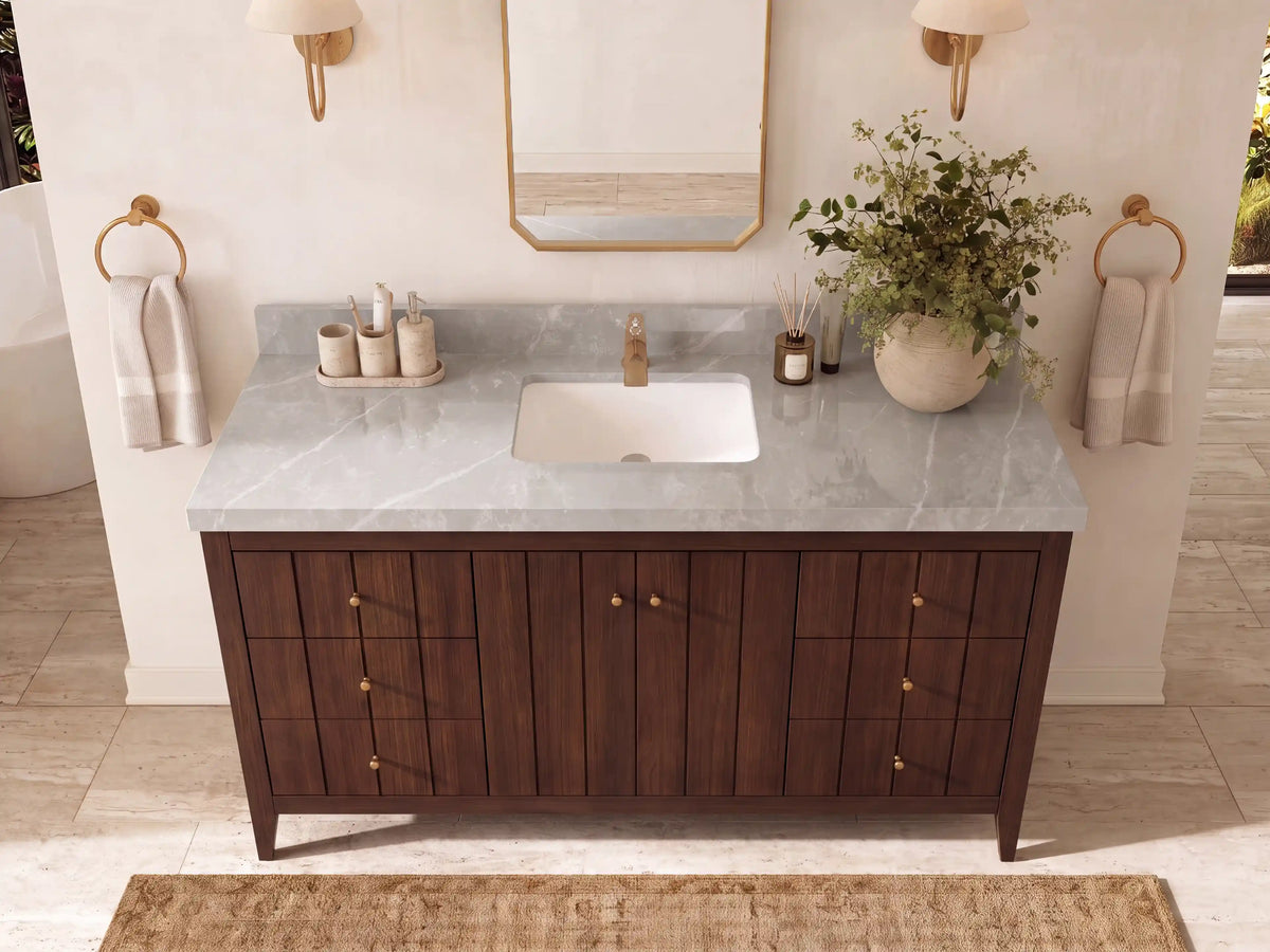 Atlanta Teak Wood 60 in. W x 22 in. D Single Sink Bathroom Vanity