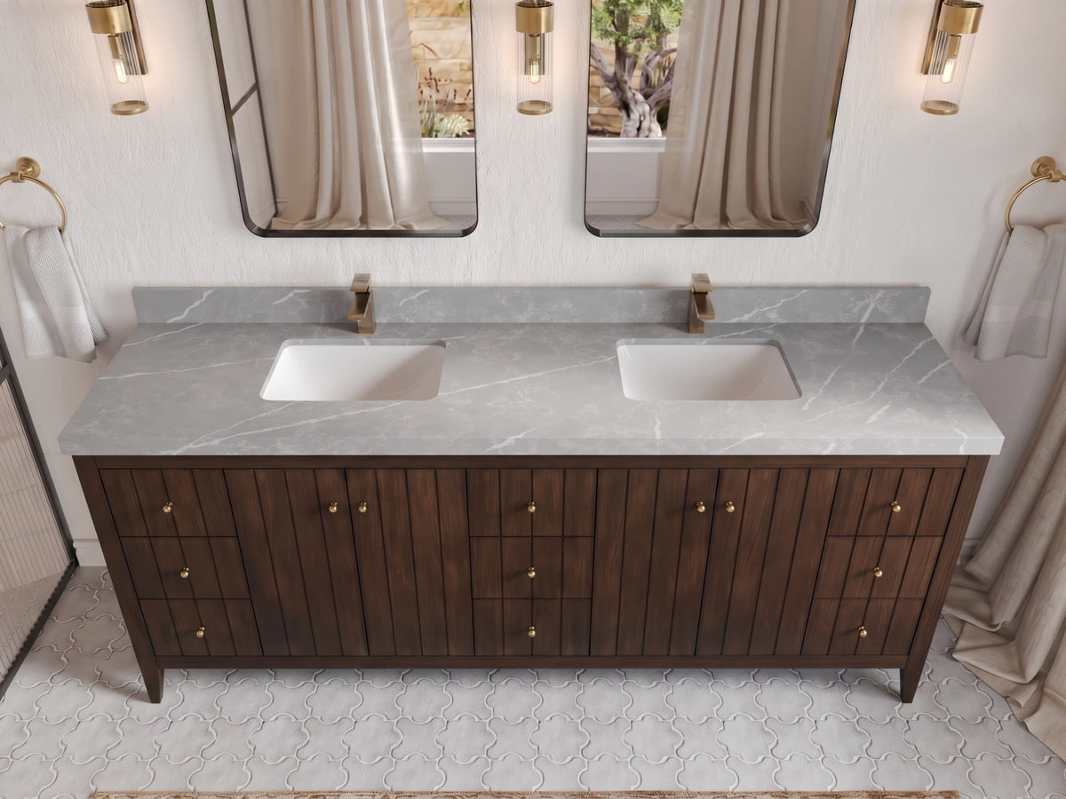 Atlanta Teak Wood 84 in. W x 22 in. D Double Sink Bathroom Vanity