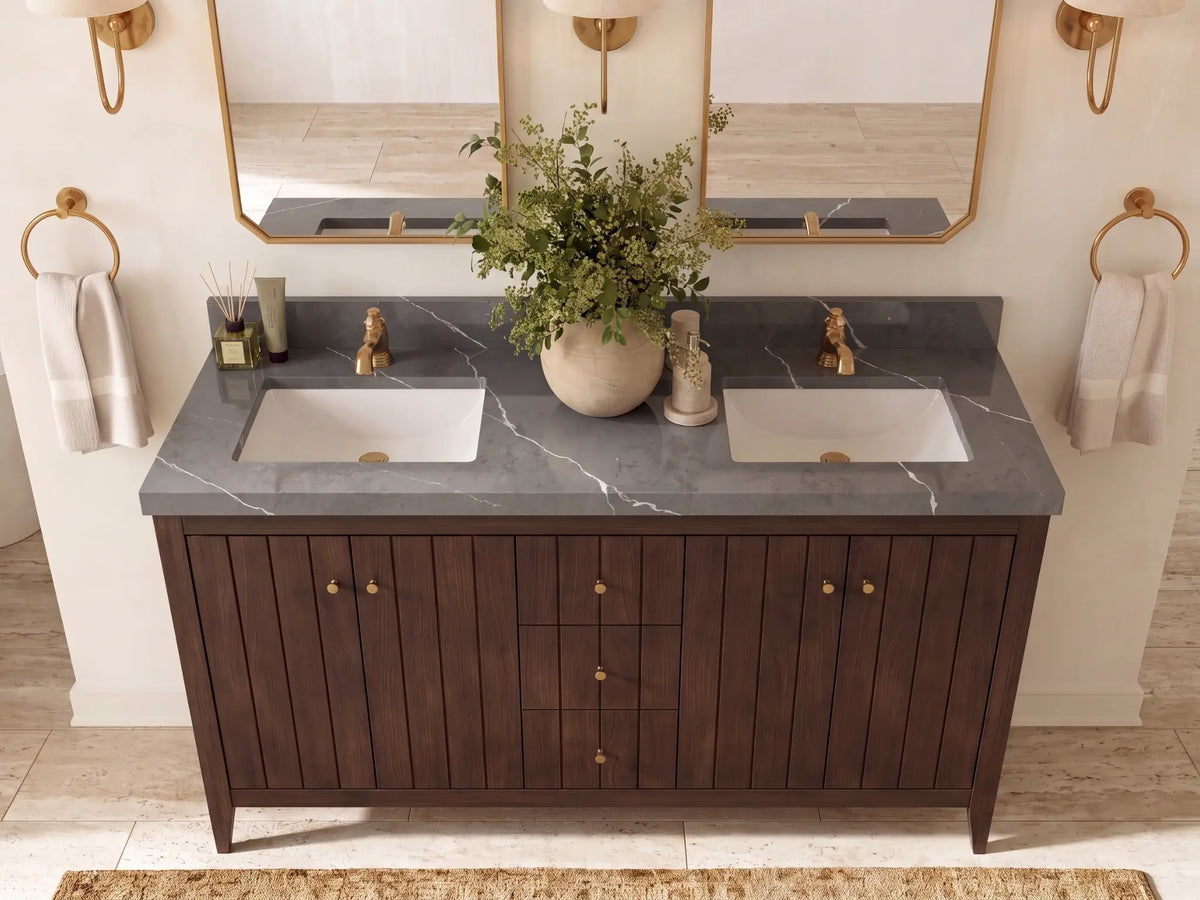 Atlanta Teak Wood 60 in. W x 22 in. D Double Sink Bathroom Vanity