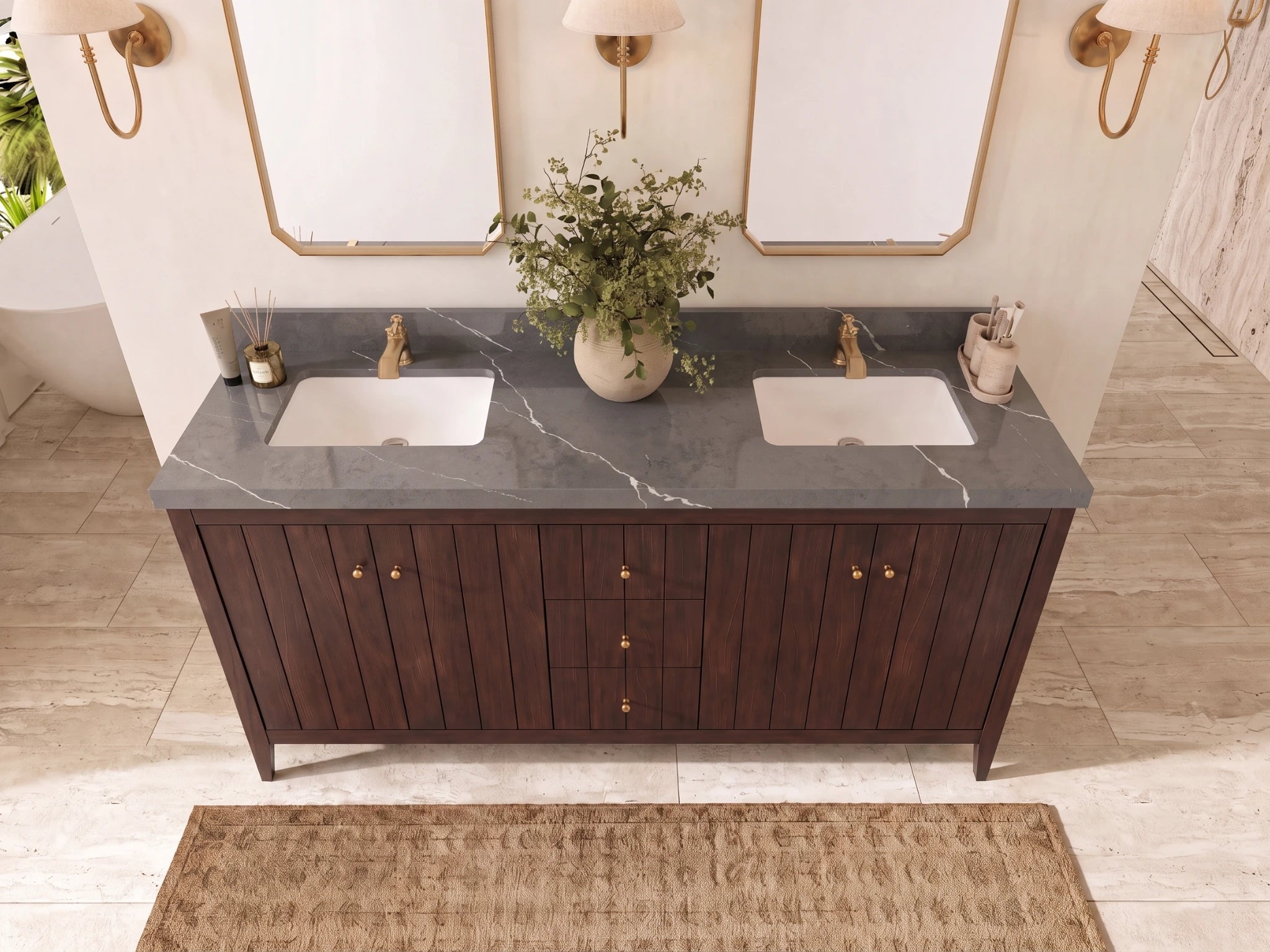 Atlanta Teak Wood 72 in. W x 22 in. D Double Sink Bathroom Vanity