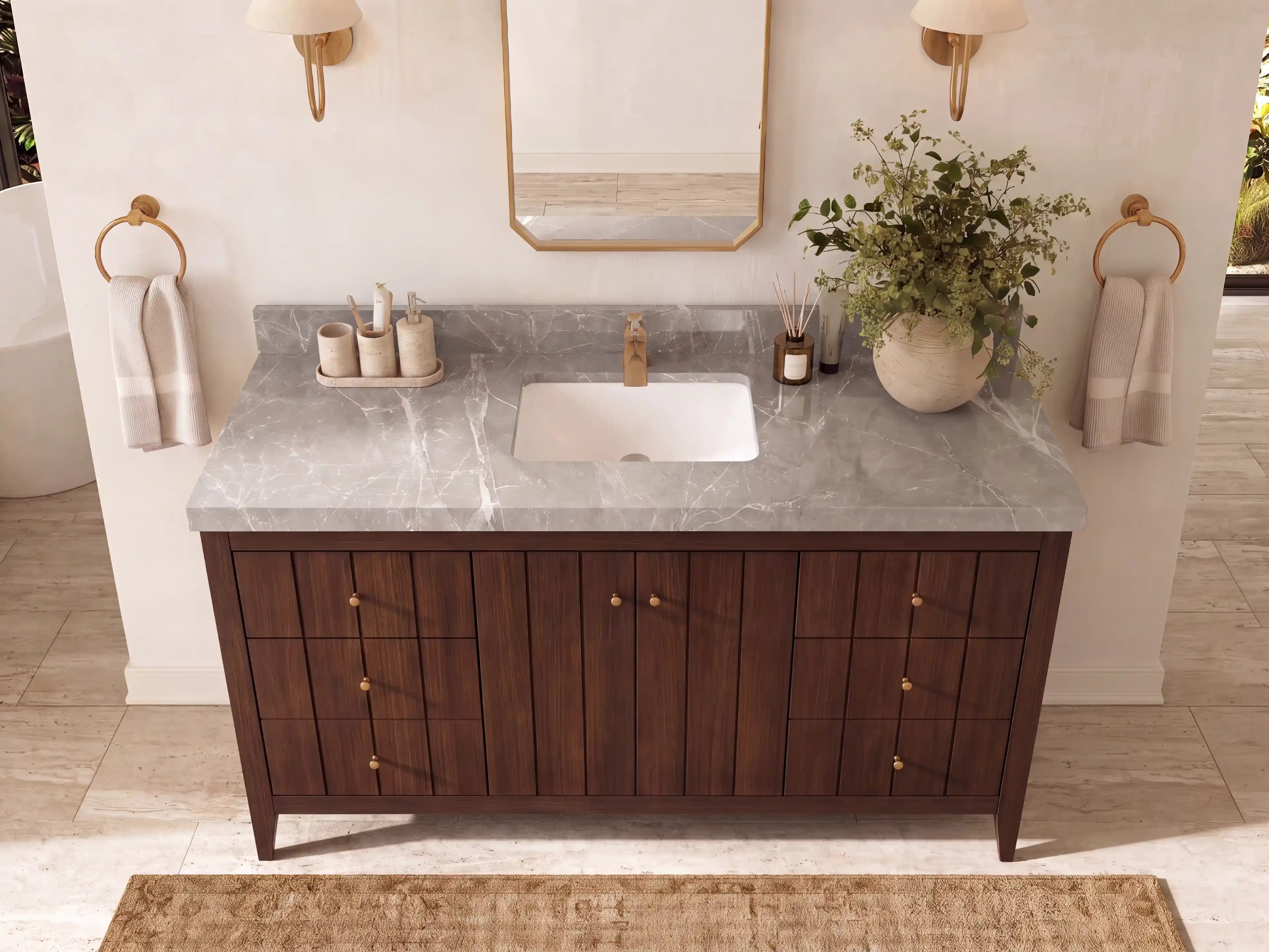 Atlanta Teak Wood 60 in. W x 22 in. D Single Sink Bathroom Vanity