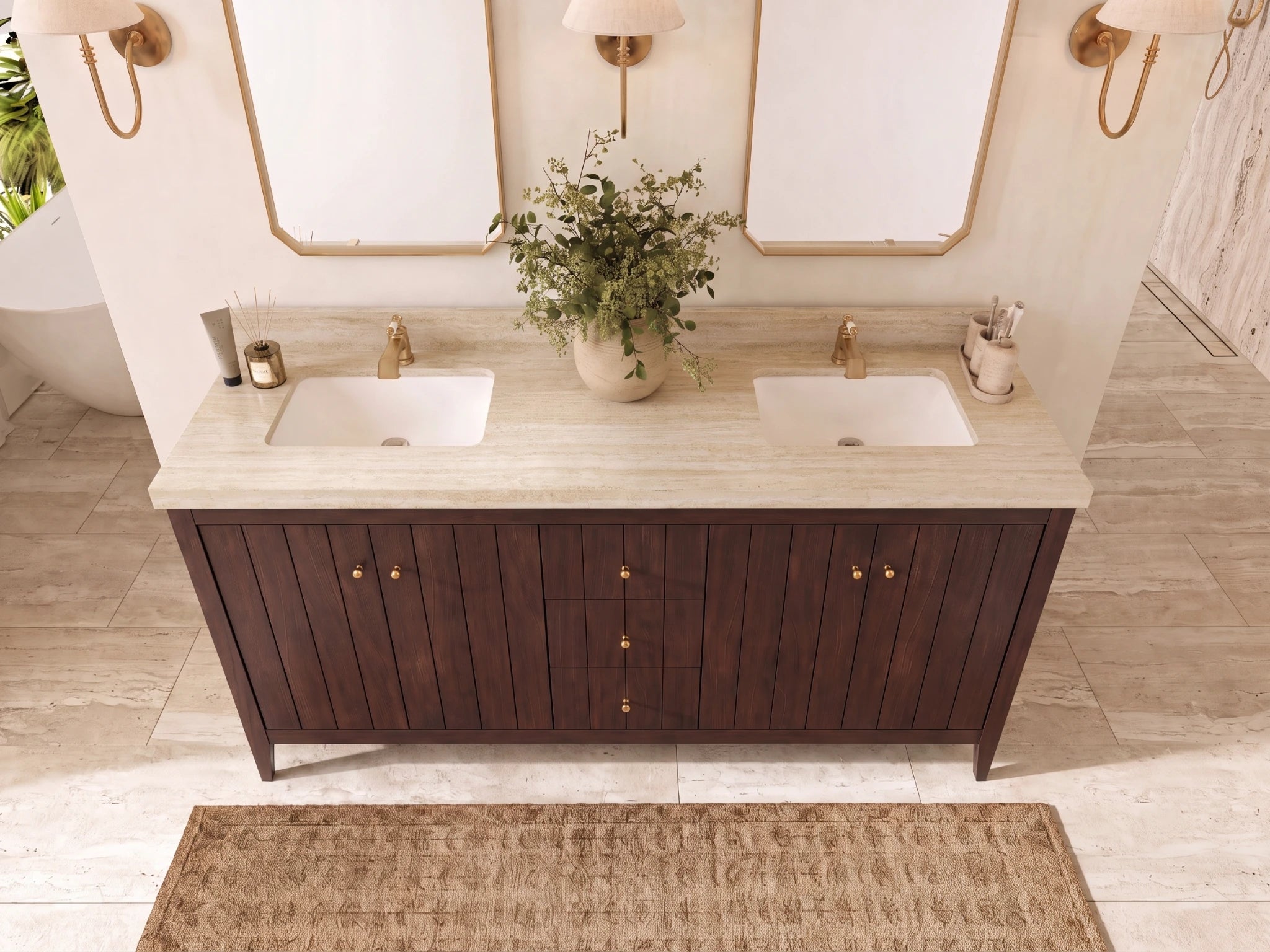 Atlanta Teak Wood 72 in. W x 22 in. D Double Sink Bathroom Vanity
