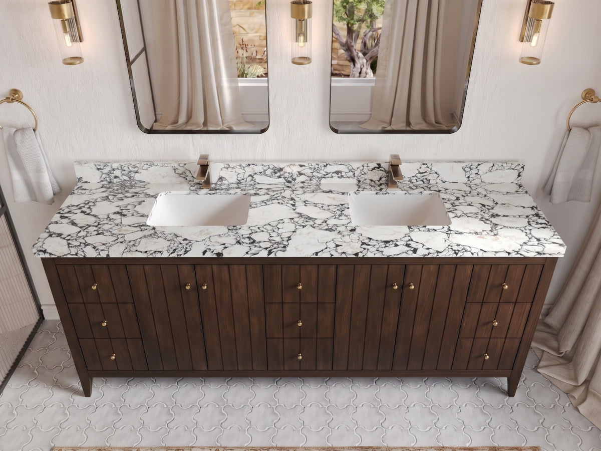 Atlanta Teak Wood 84 in. W x 22 in. D Double Sink Bathroom Vanity