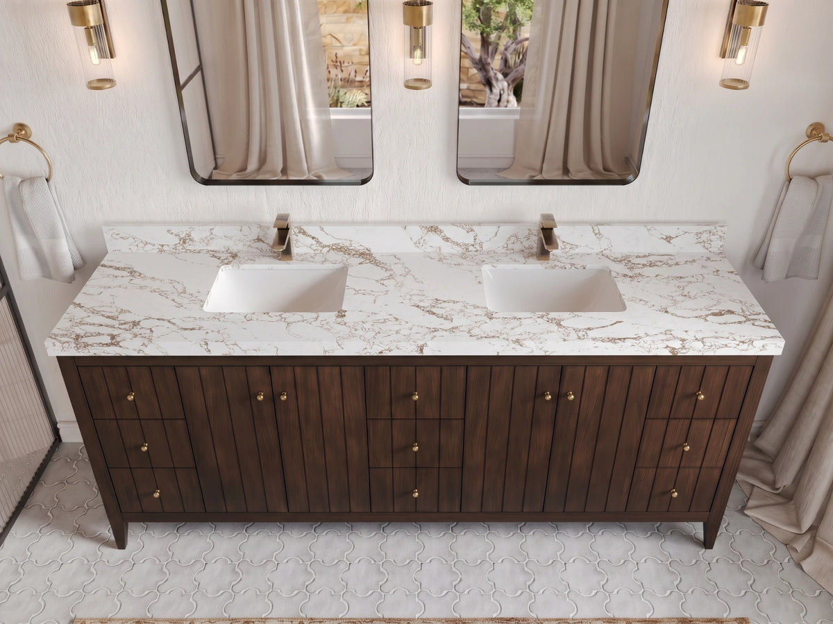 Atlanta Teak Wood 84 in. W x 22 in. D Double Sink Bathroom Vanity