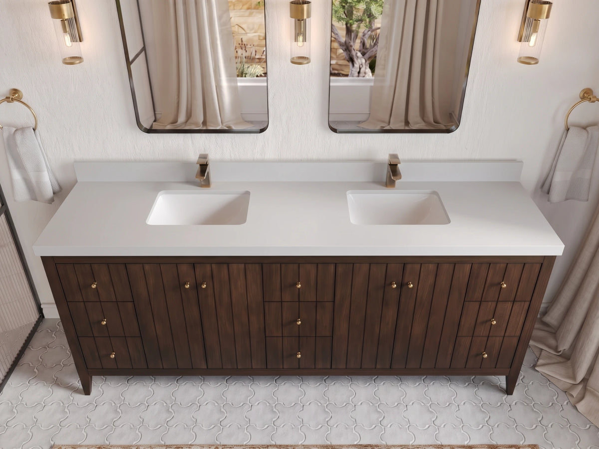Atlanta Teak Wood 84 in. W x 22 in. D Double Sink Bathroom Vanity