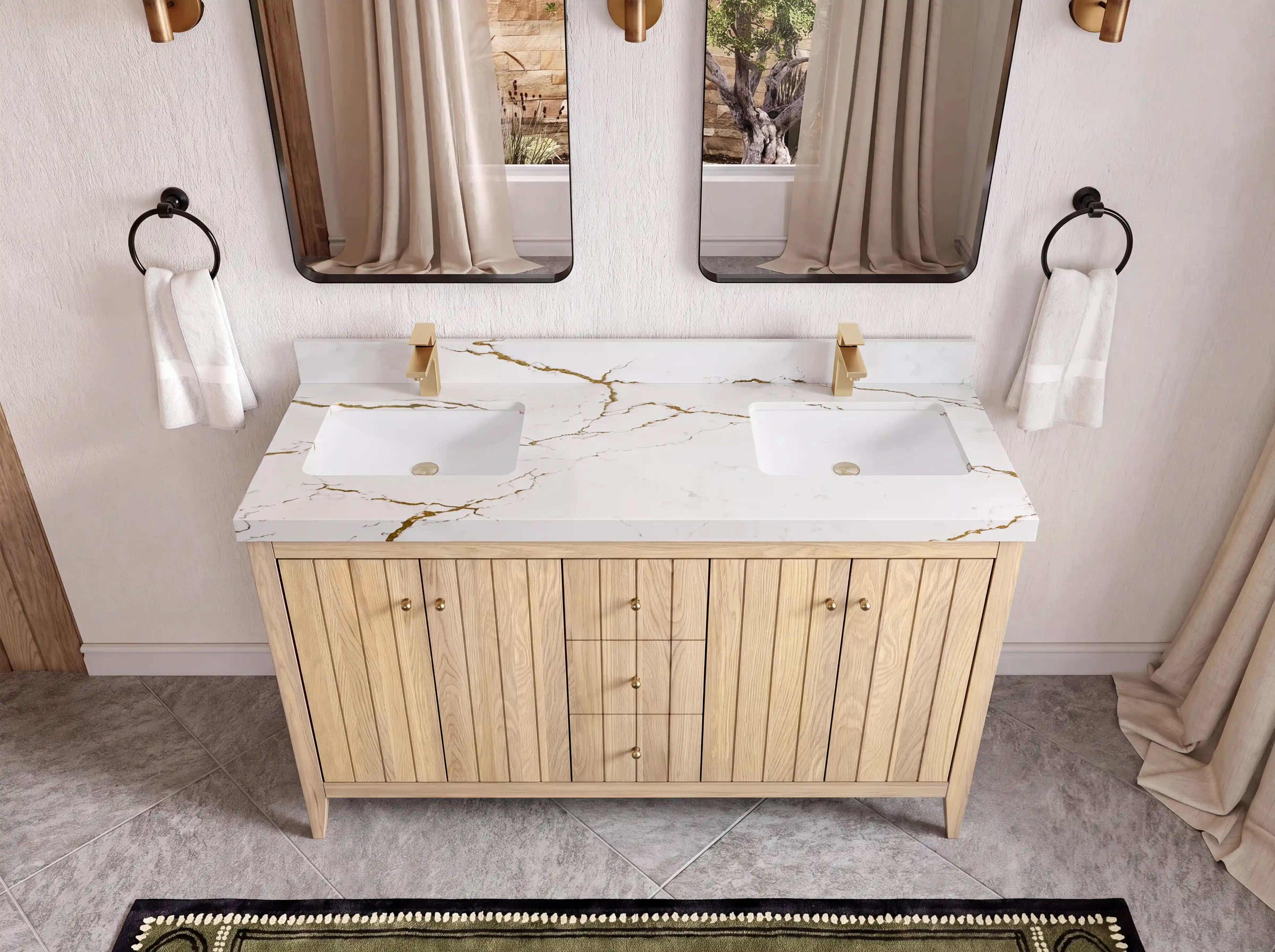 Atlanta White Oak 60 in. W x 22 in. D Double Sink Bathroom Vanity