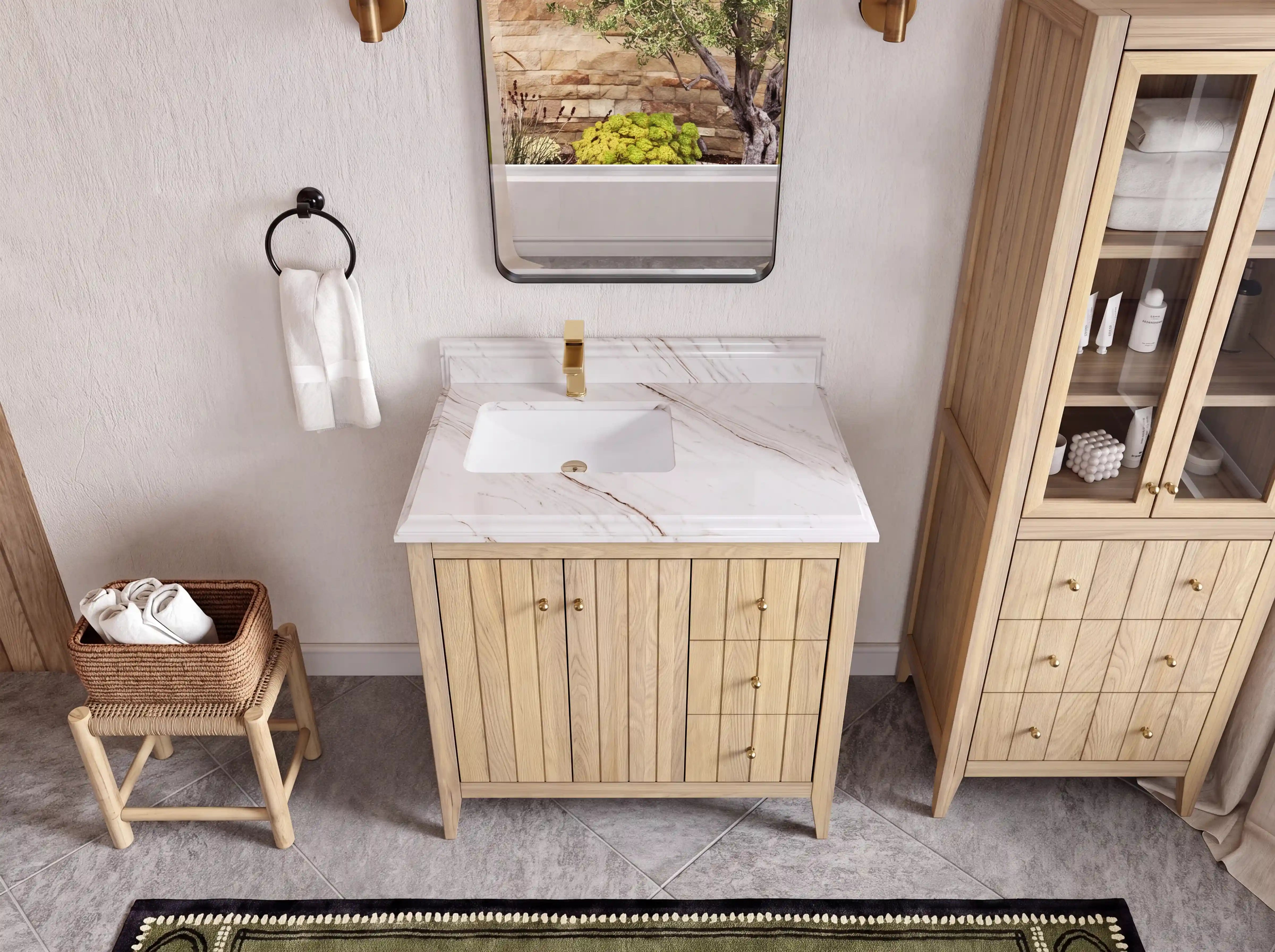 Atlanta White Oak 36 in. W x 22 in. D Left Offset Sink Bathroom Vanity