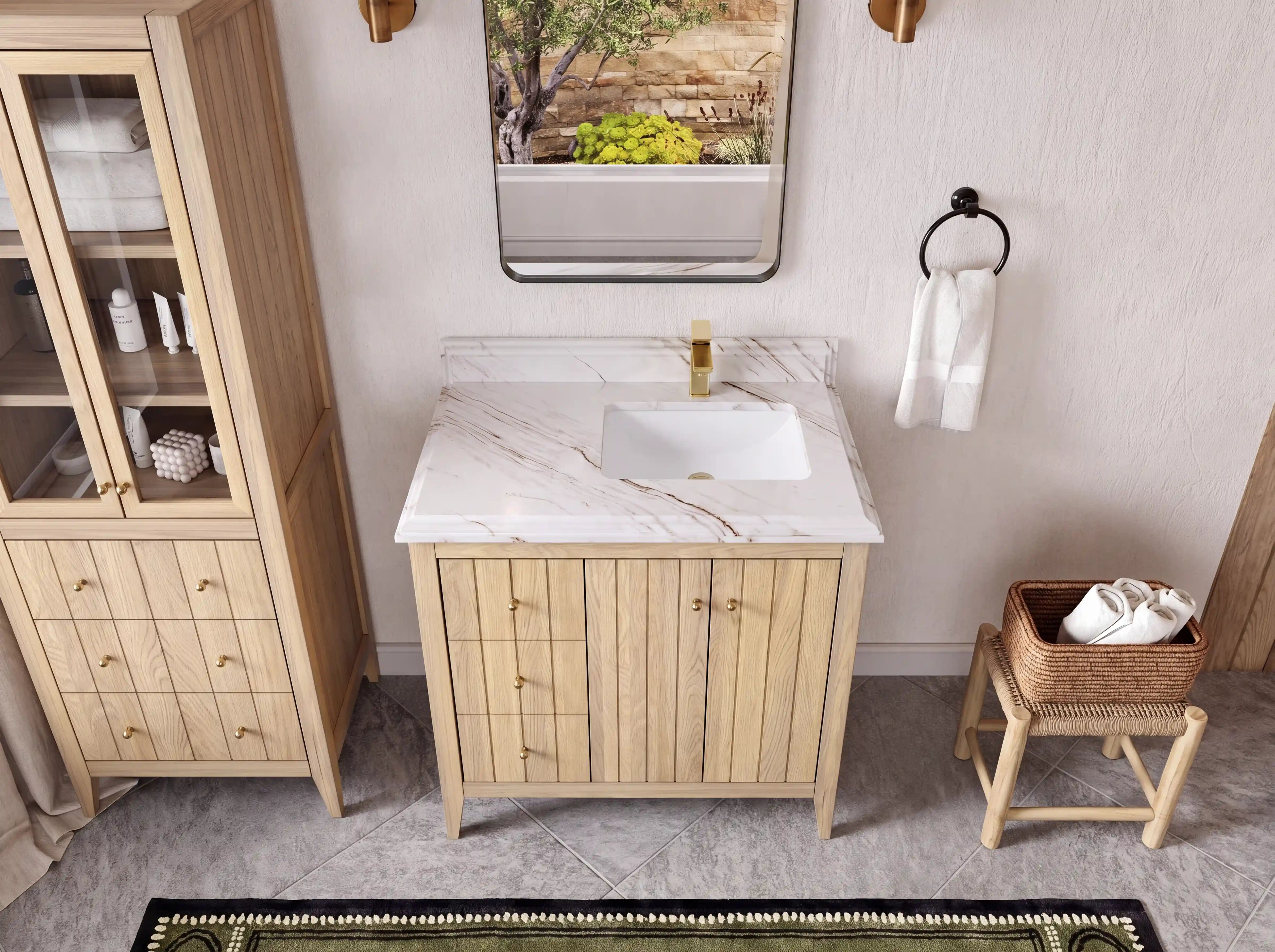 Atlanta White Oak 36 in. W x 22 in. D Right Offset Sink Bathroom Vanity