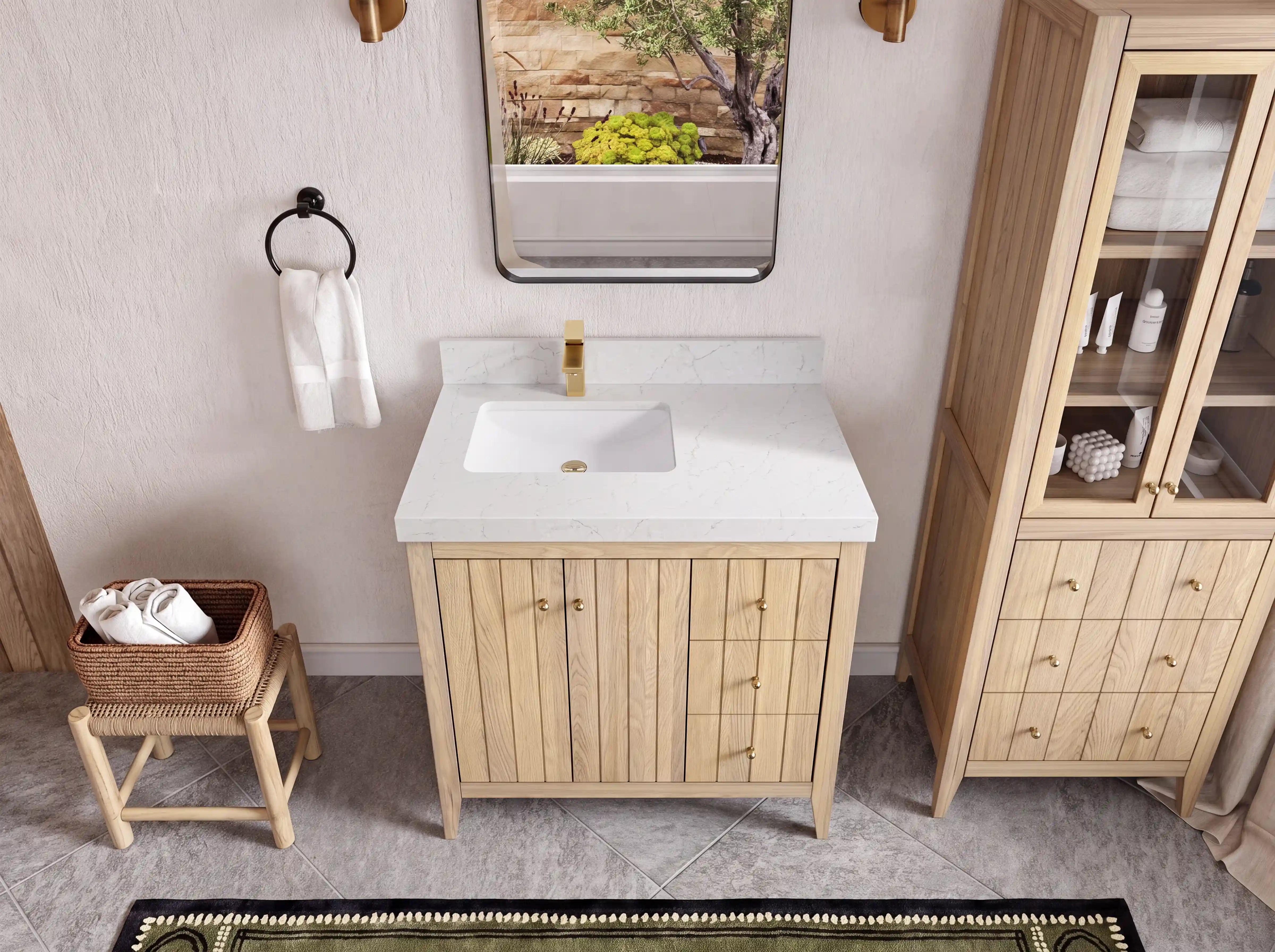 Atlanta White Oak 36 in. W x 22 in. D Left Offset Sink Bathroom Vanity
