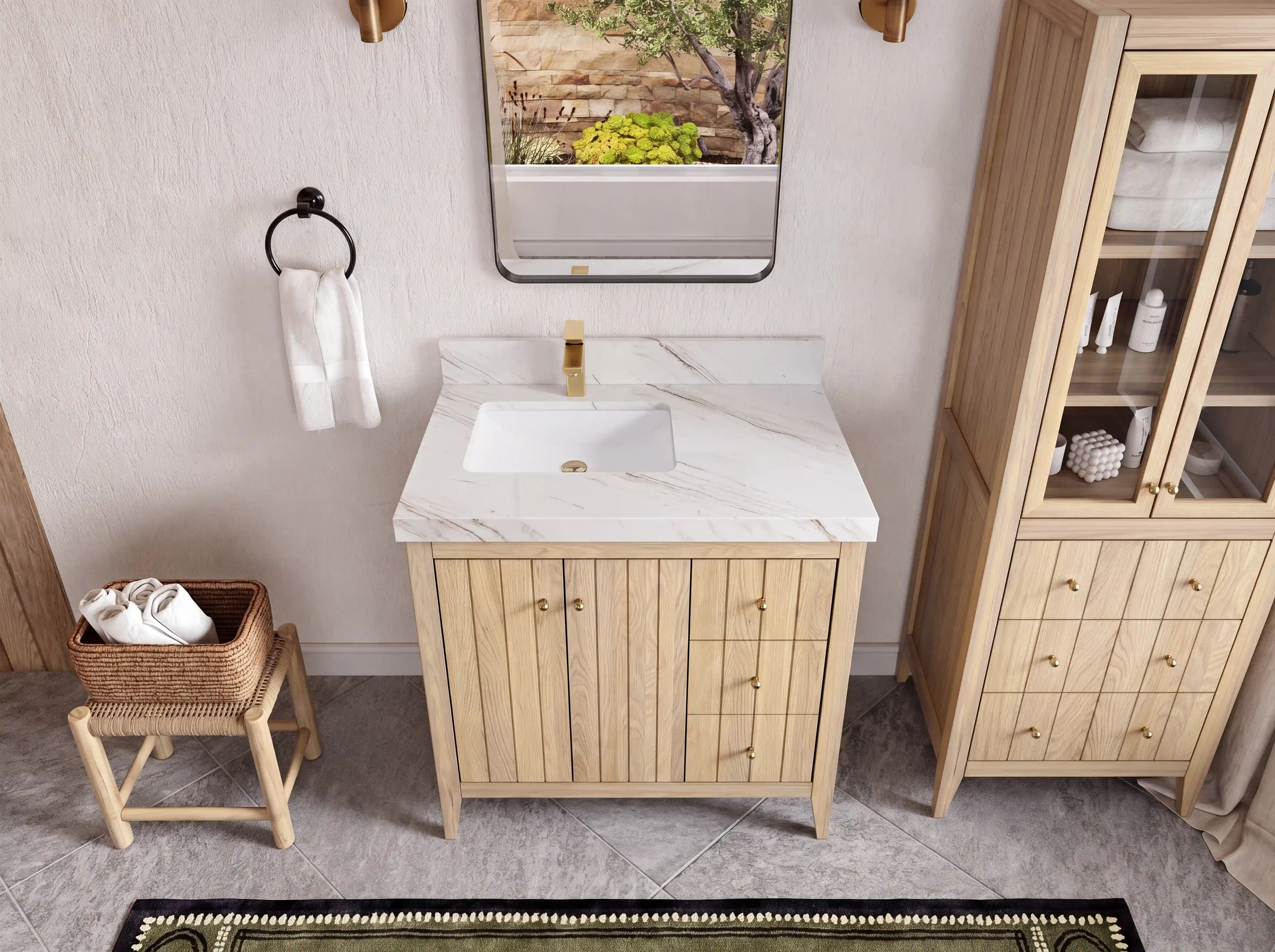 Atlanta White Oak 36 in. W x 22 in. D Left Offset Sink Bathroom Vanity