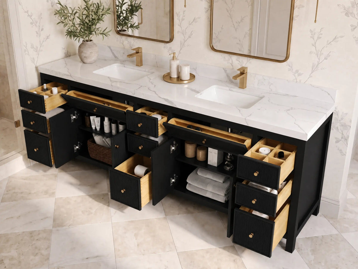 Sonoma 96 in W x 22 in D Free Standing Reeded Double Sink Bathroom Vanity