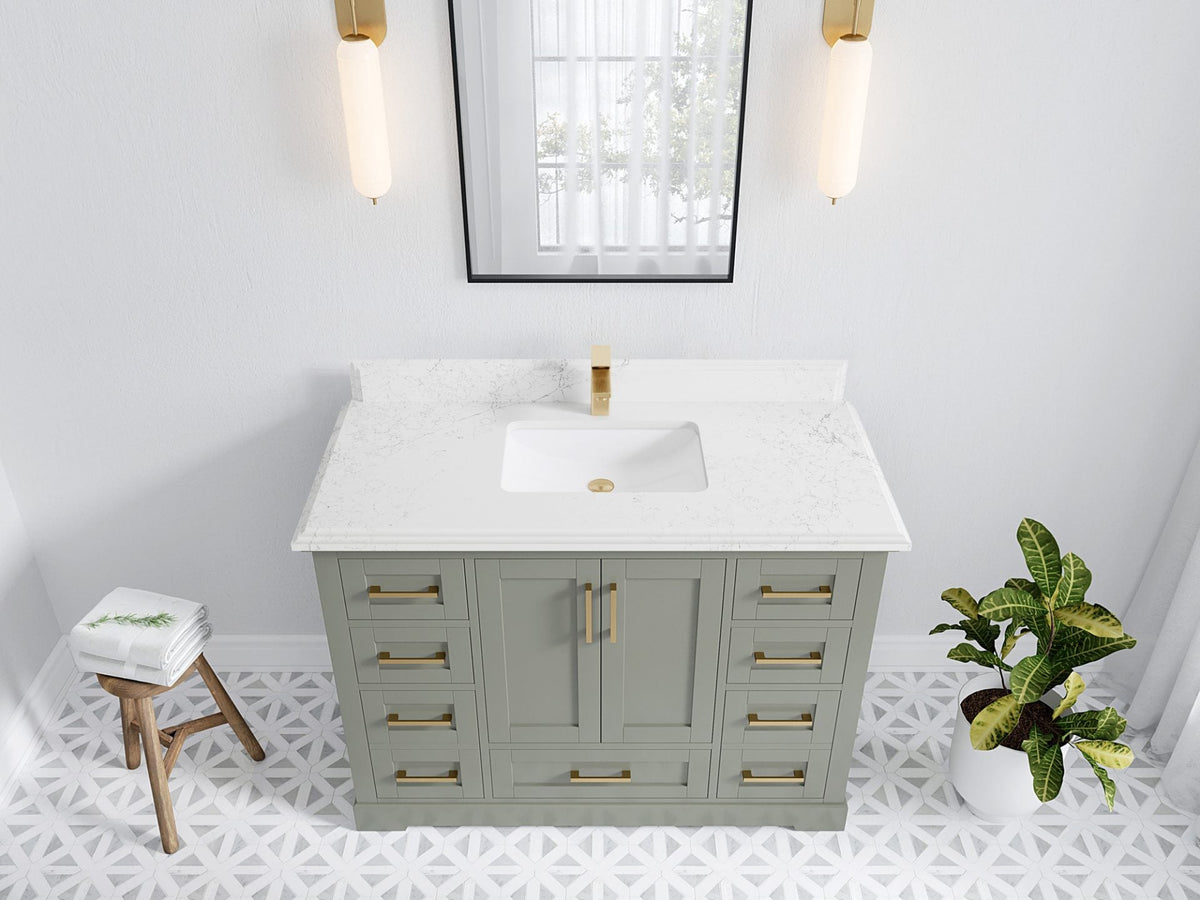 Boston 48 in. W x 22 in. D Single Sink Bathroom Vanity in Evergreen with 1.5 in Double Cove Edge Empira White Quartz Countertop - Top View