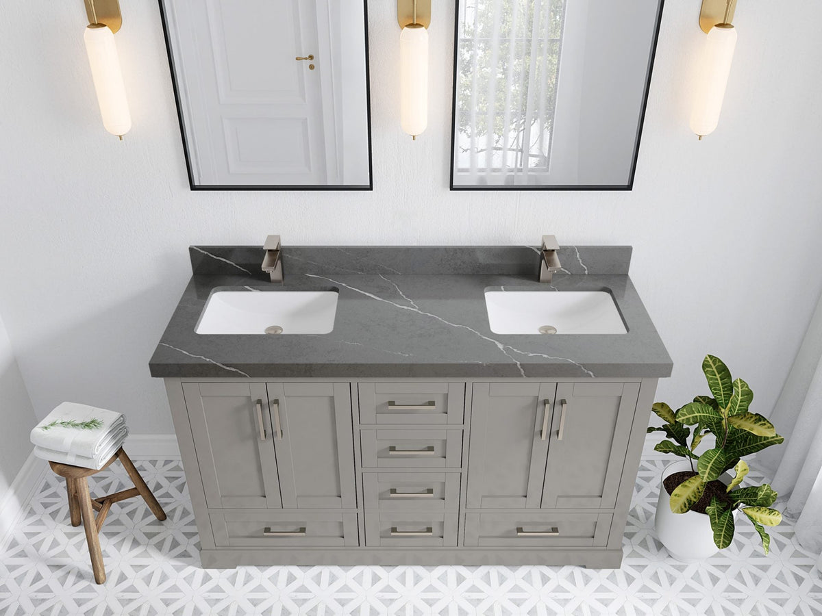Boston 60 in. W x 22 in. D Double Sink Bathroom Vanity in Elephant Skin Gray with 2 in Piatra Gray Quartz Countertop - Top View