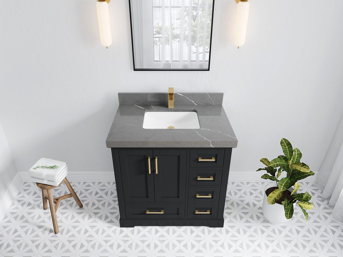 Boston 36 in. W x 22 in. D Single Sink Bathroom Vanity in Wrought Iron with 2 in Piatra Gray Quartz Countertop - Top View