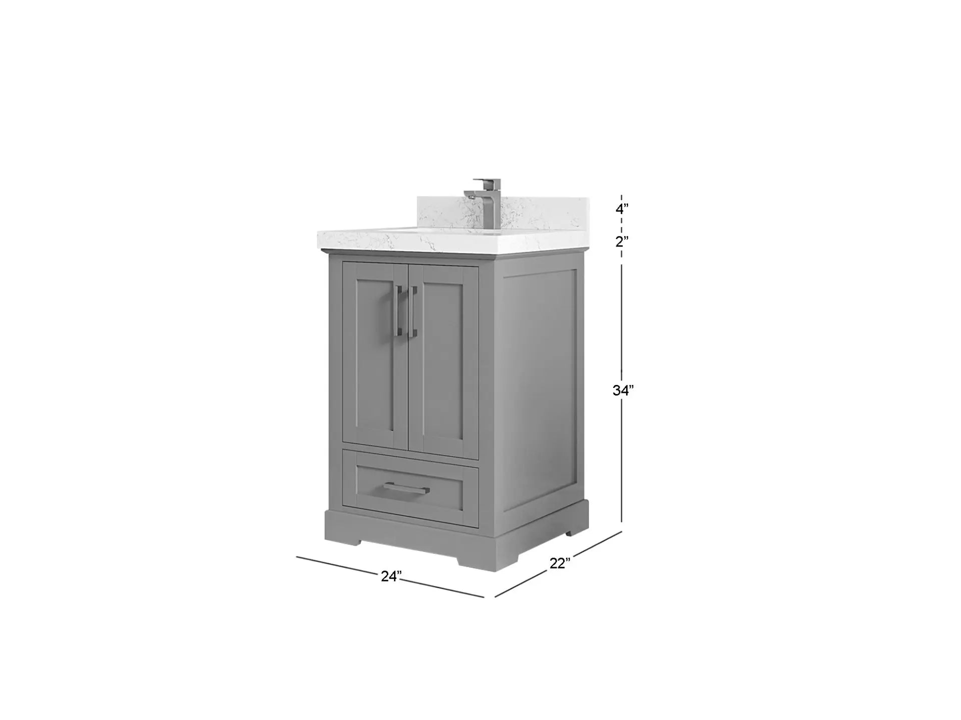 Boston 24 in. W x 22 in. D Single Sink Bathroom Vanity in White with Countertop - Dimensions