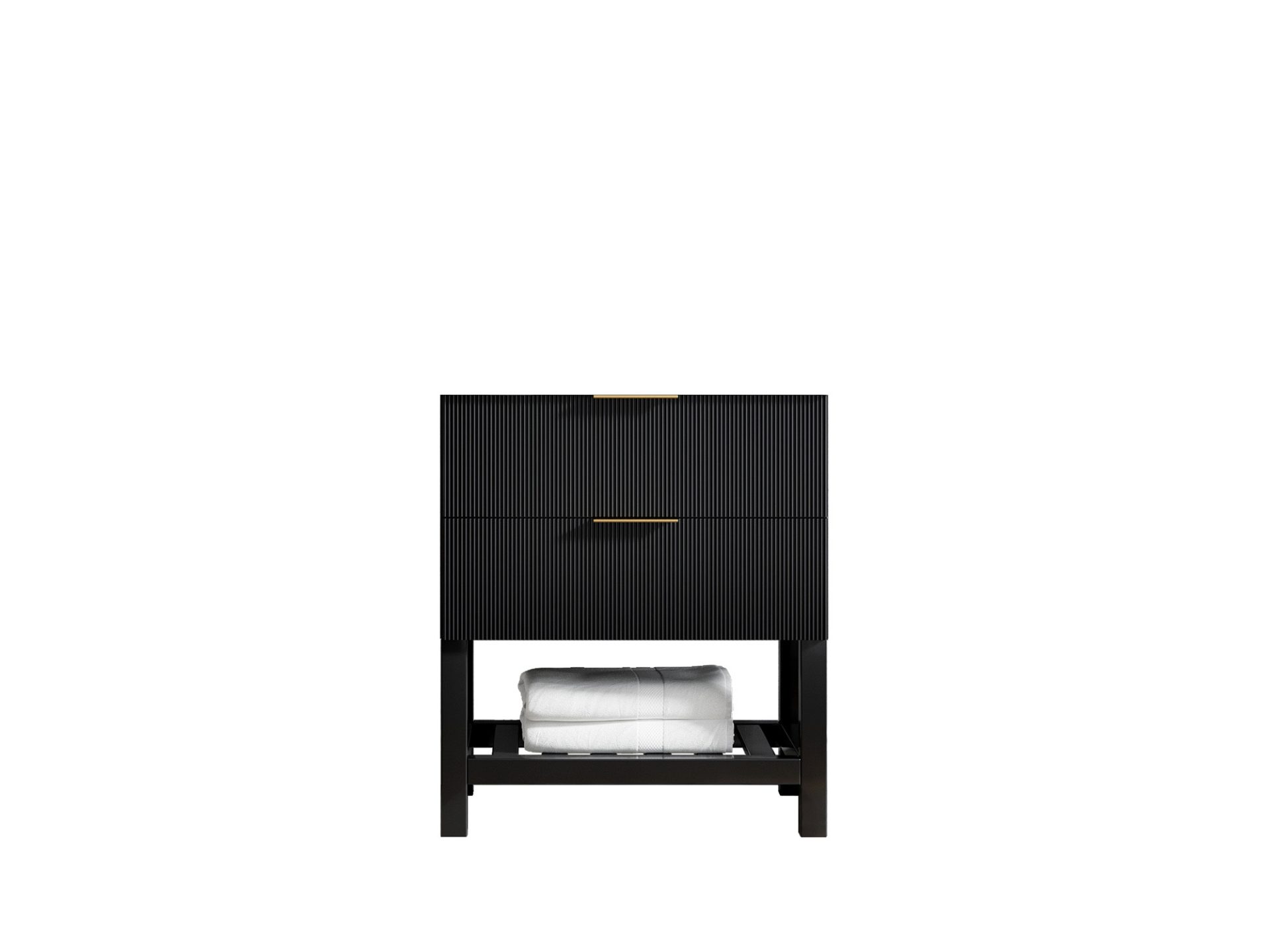Catalina black reeded cabinet-only base for a 30-inch single-sink bathroom vanity, front view