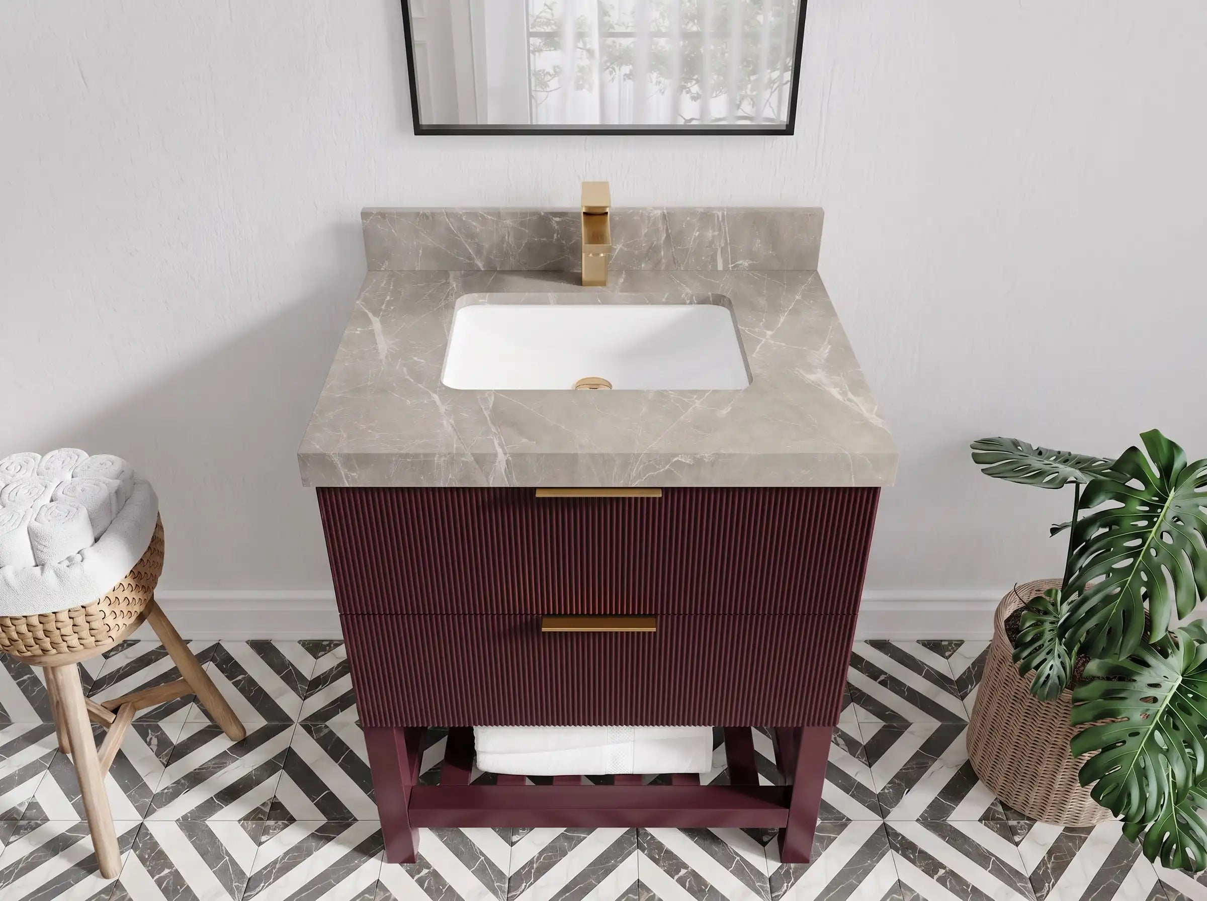 Catalina 30 in W x 22 in D Free Standing Reeded Single Sink Bathroom Vanity