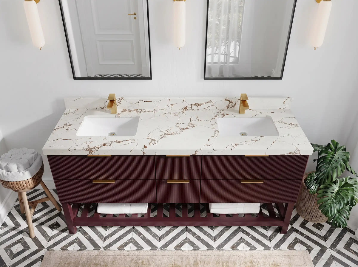 Catalina 72 in W x 22 in D Free Standing Reeded Double Sink Bathroom Vanity