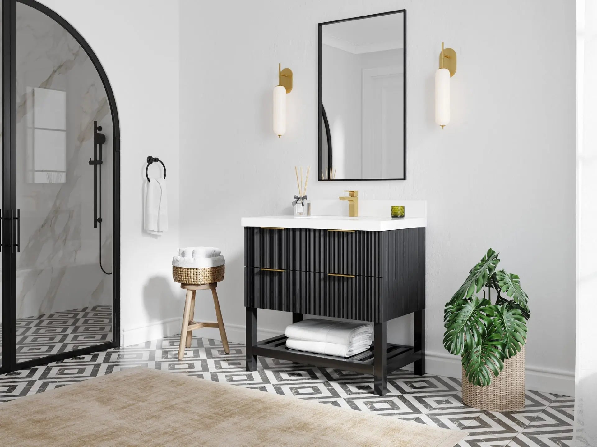 Catalina 36 in. W x 22 in. D Single Sink Bathroom Vanity in Black with Countertop - Side View