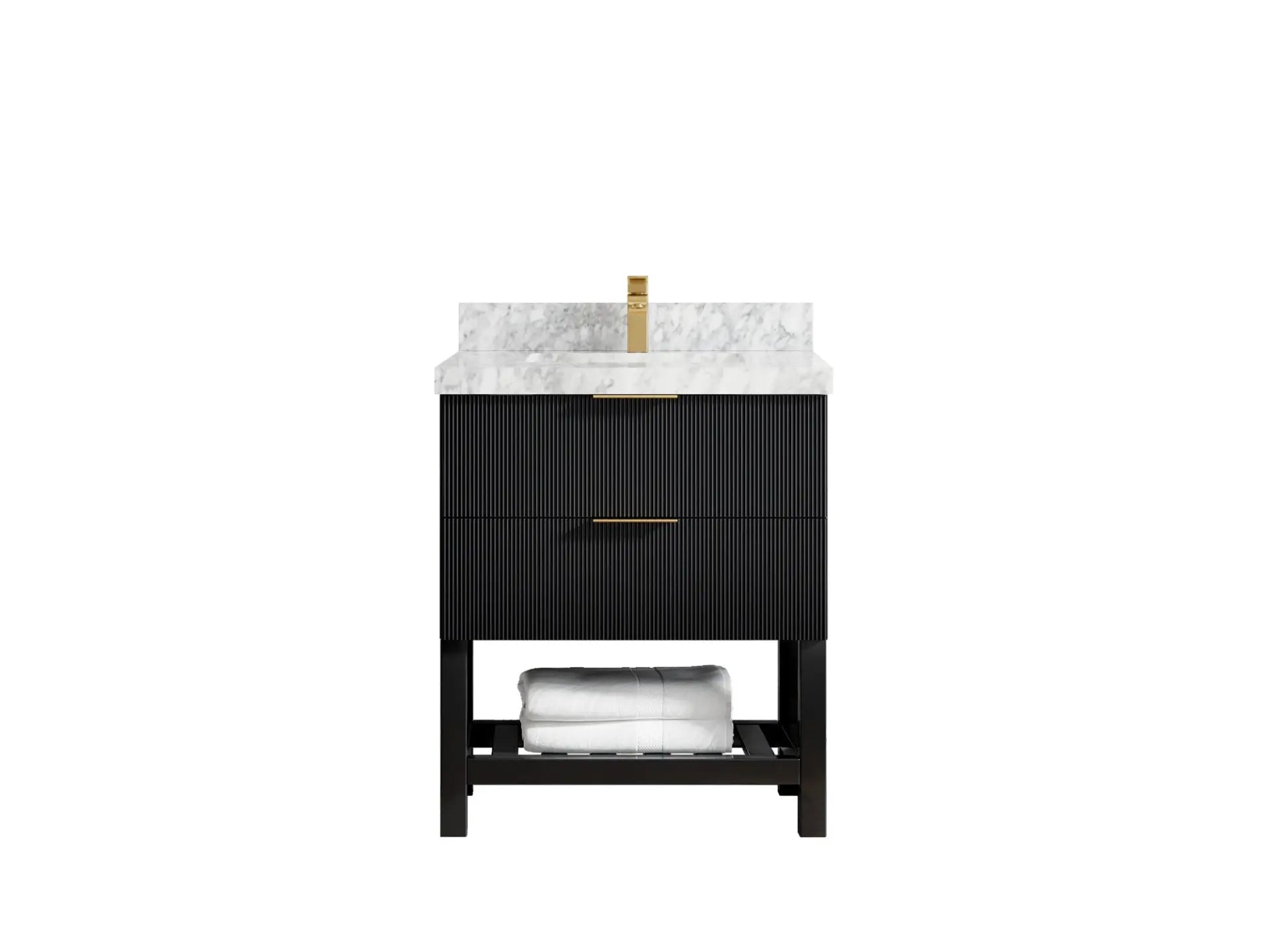 Catalina 30 in. W x 22 in. D Single Sink Bathroom Vanity in Black with 2 in Carrara Marble Countertop