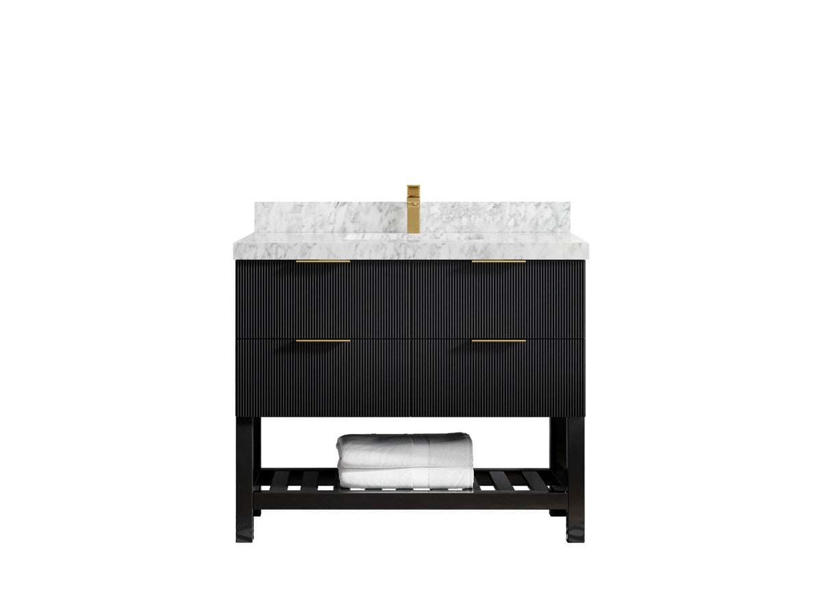 Catalina 42 in. W x 22 in. D Single Sink Bathroom Vanity in Black with 2 in Carrara Marble Countertop