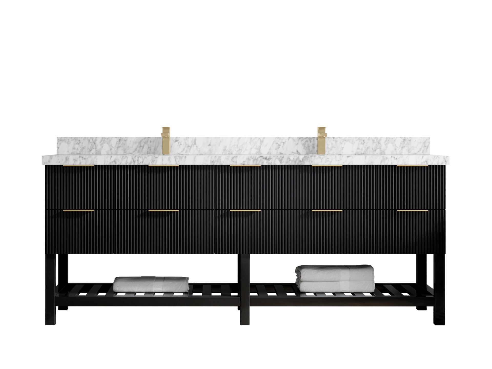 Catalina 84 in. W x 22 in. D Double Sink Bathroom Vanity in Black with 2 in Carrara Marble Countertop