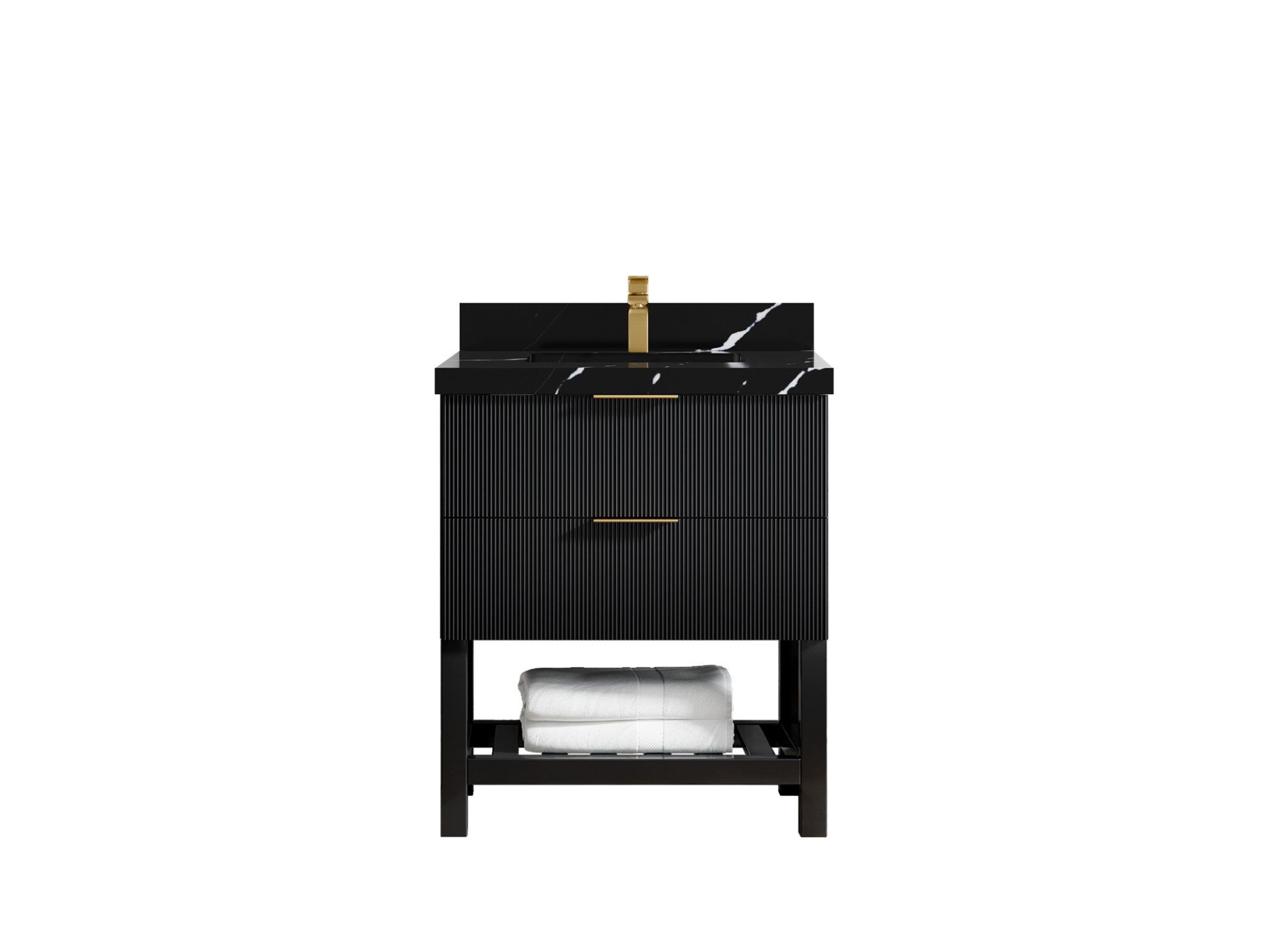 Catalina 30 in. W x 22 in. D Single Sink Bathroom Vanity in Black with 2 in Calacatta Black Quartz Countertop