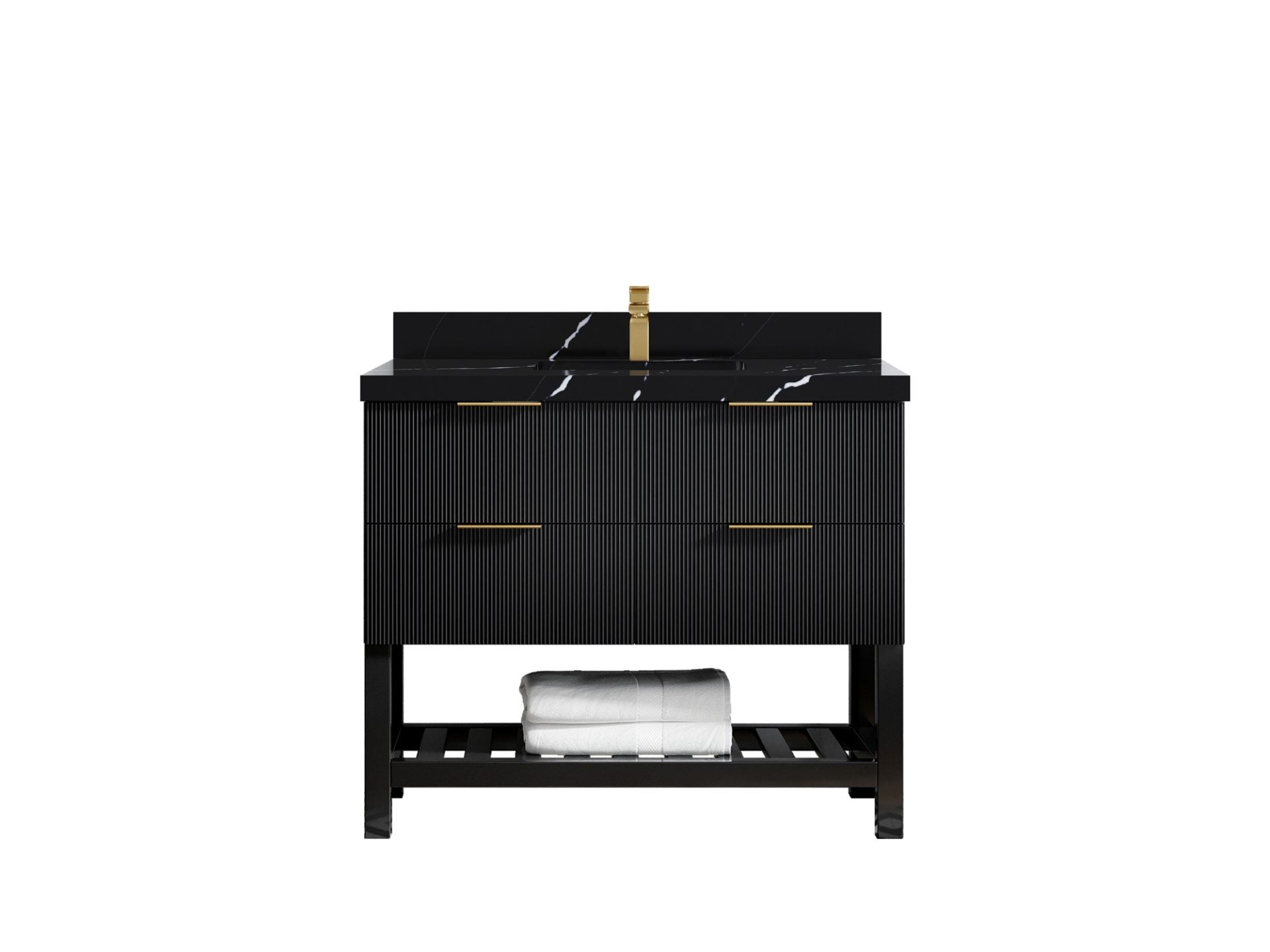 Catalina 42 in. W x 22 in. D Single Sink Bathroom Vanity in Black with 2 in Calacatta Black Quartz Countertop