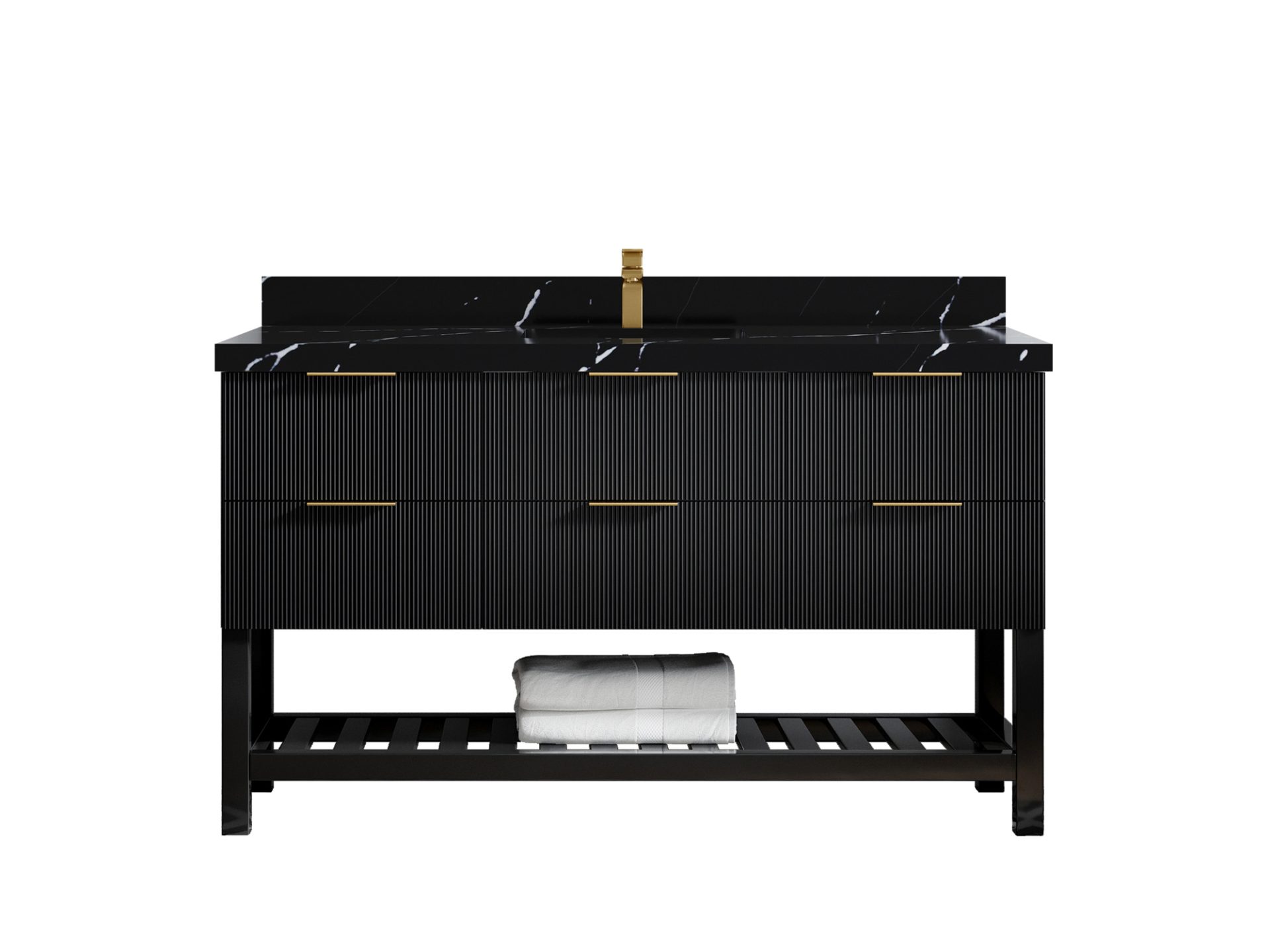 Catalina 60 in. W x 22 in. D Single Sink Bathroom Vanity in Black with 2 in Calacatta Black Quartz Countertop