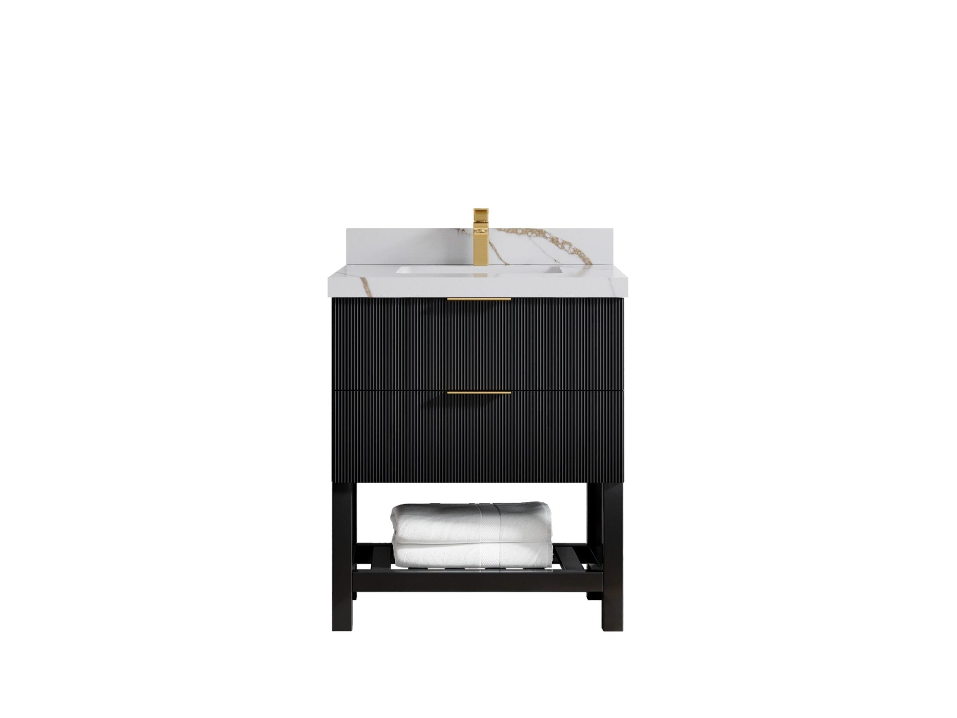 Catalina 30 in. W x 22 in. D Single Sink Bathroom Vanity in Black with 2 in Calacatta Gold Quartz Countertop
