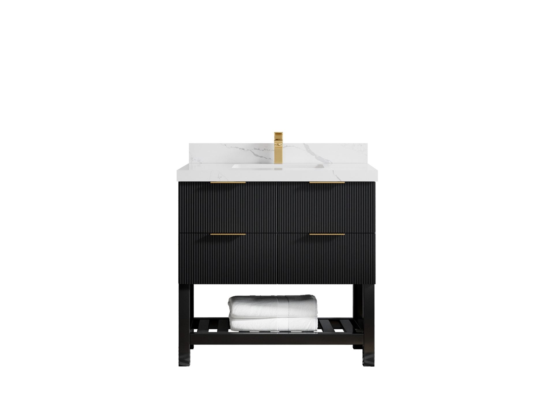 Catalina 36 in. W x 22 in. D Single Sink Bathroom Vanity in Black with 2 in White Quartz Countertop