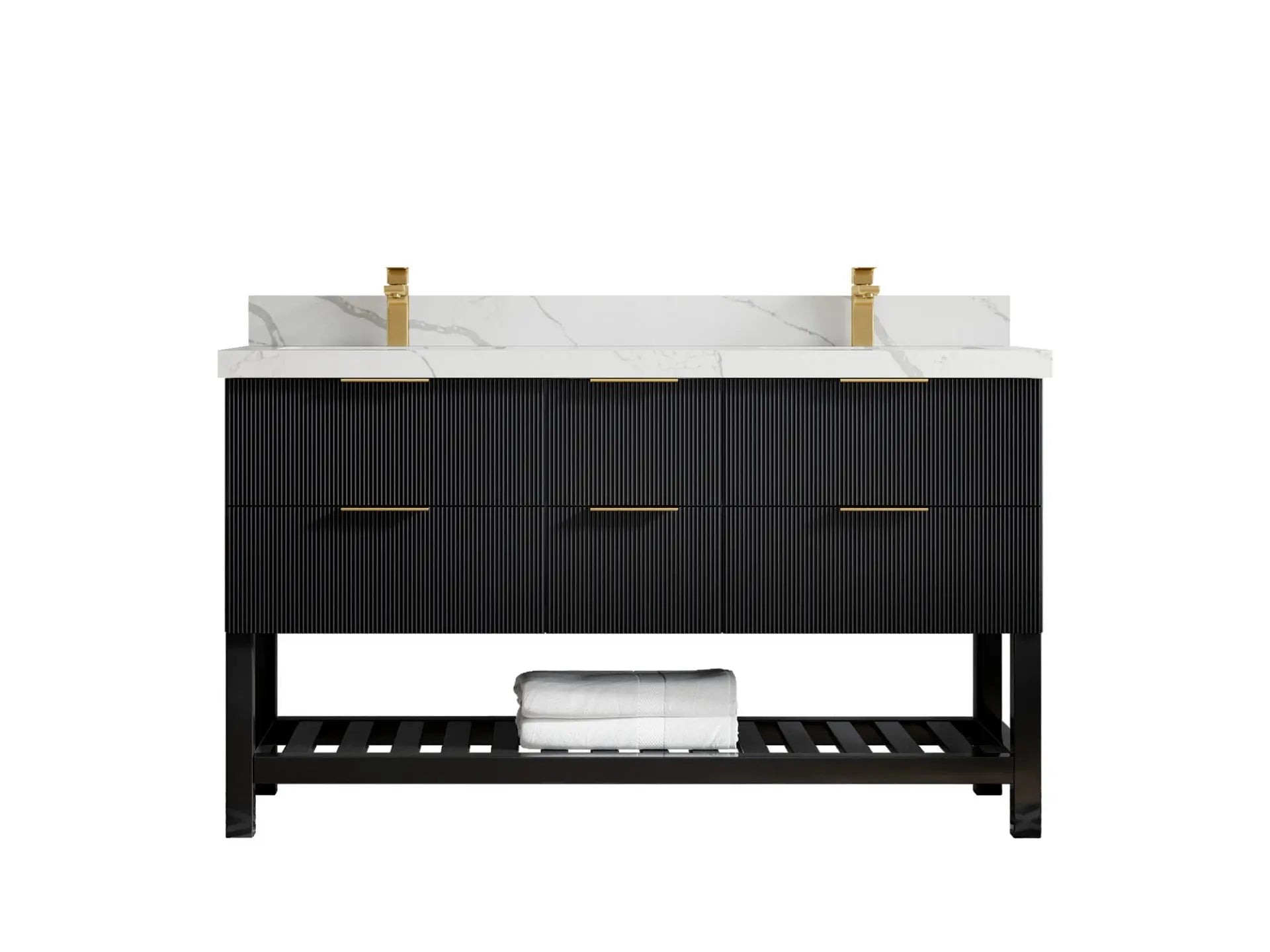 Catalina 60 in. W x 22 in. D Double Sink Bathroom Vanity in Black with Countertop - Clear View