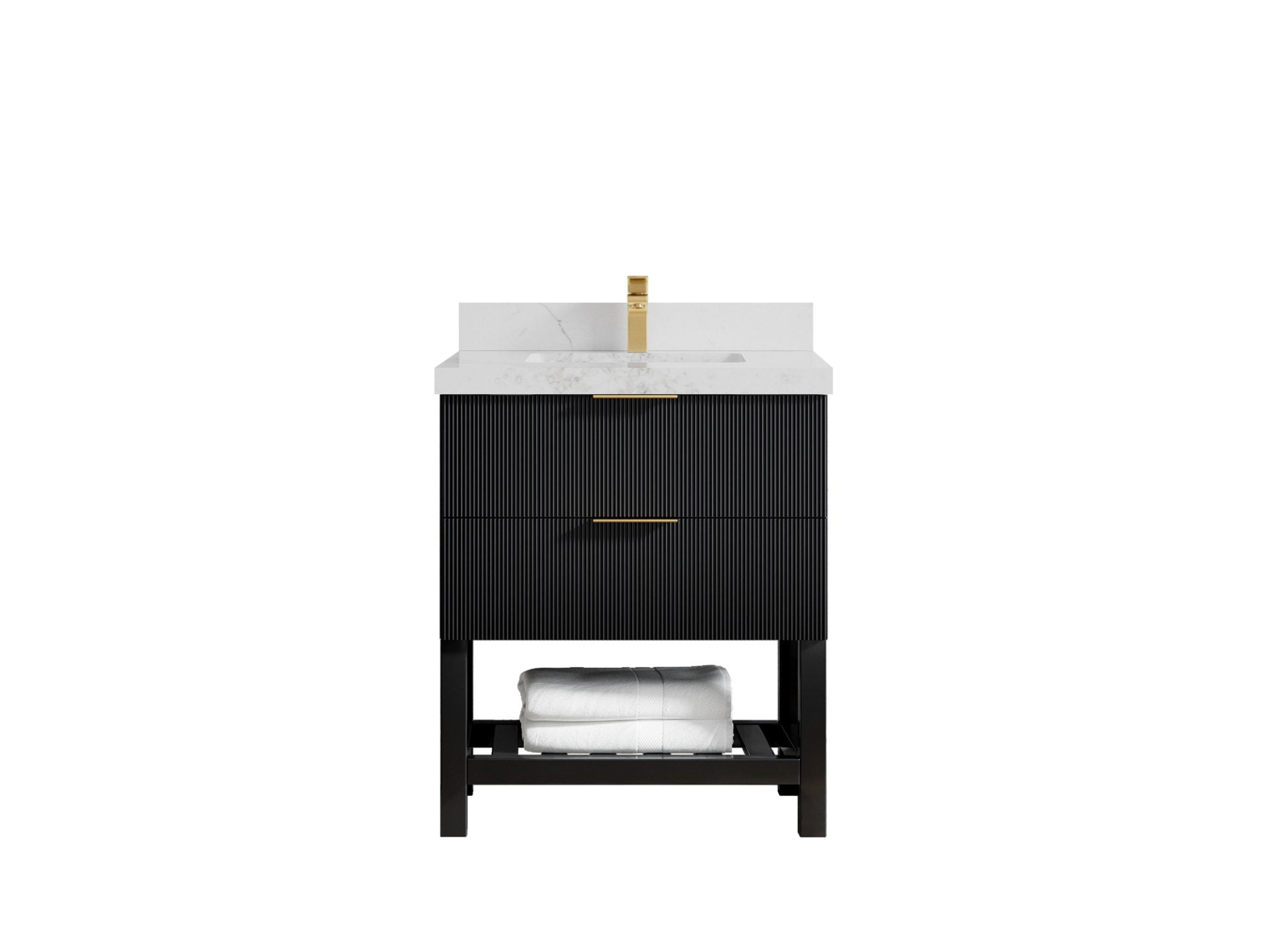 Catalina 30 in. W x 22 in. D Single Sink Bathroom Vanity in Black with 2 in Calacatta Nuvo Quartz Countertop